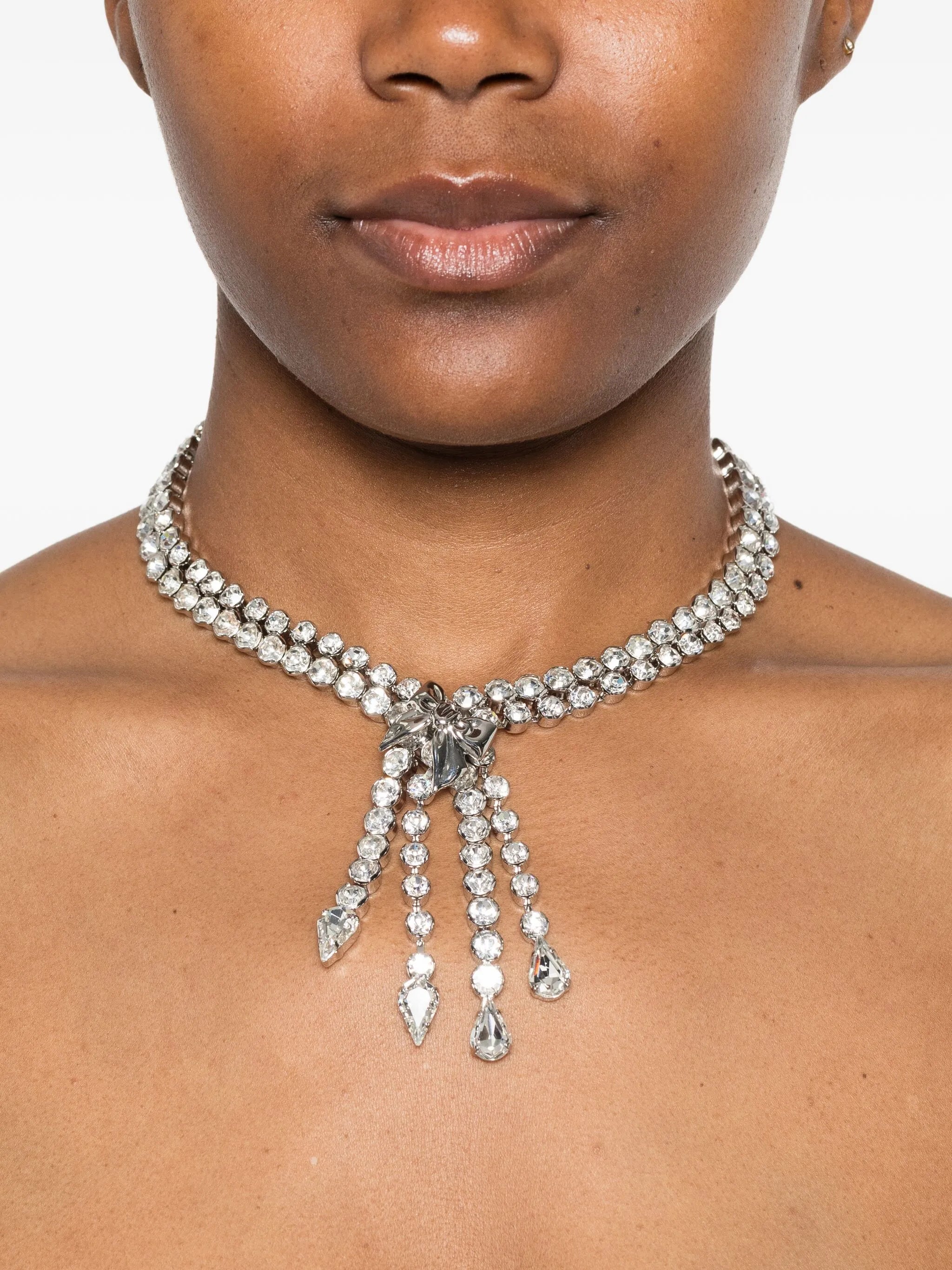 crystal-embellished fringed necklace