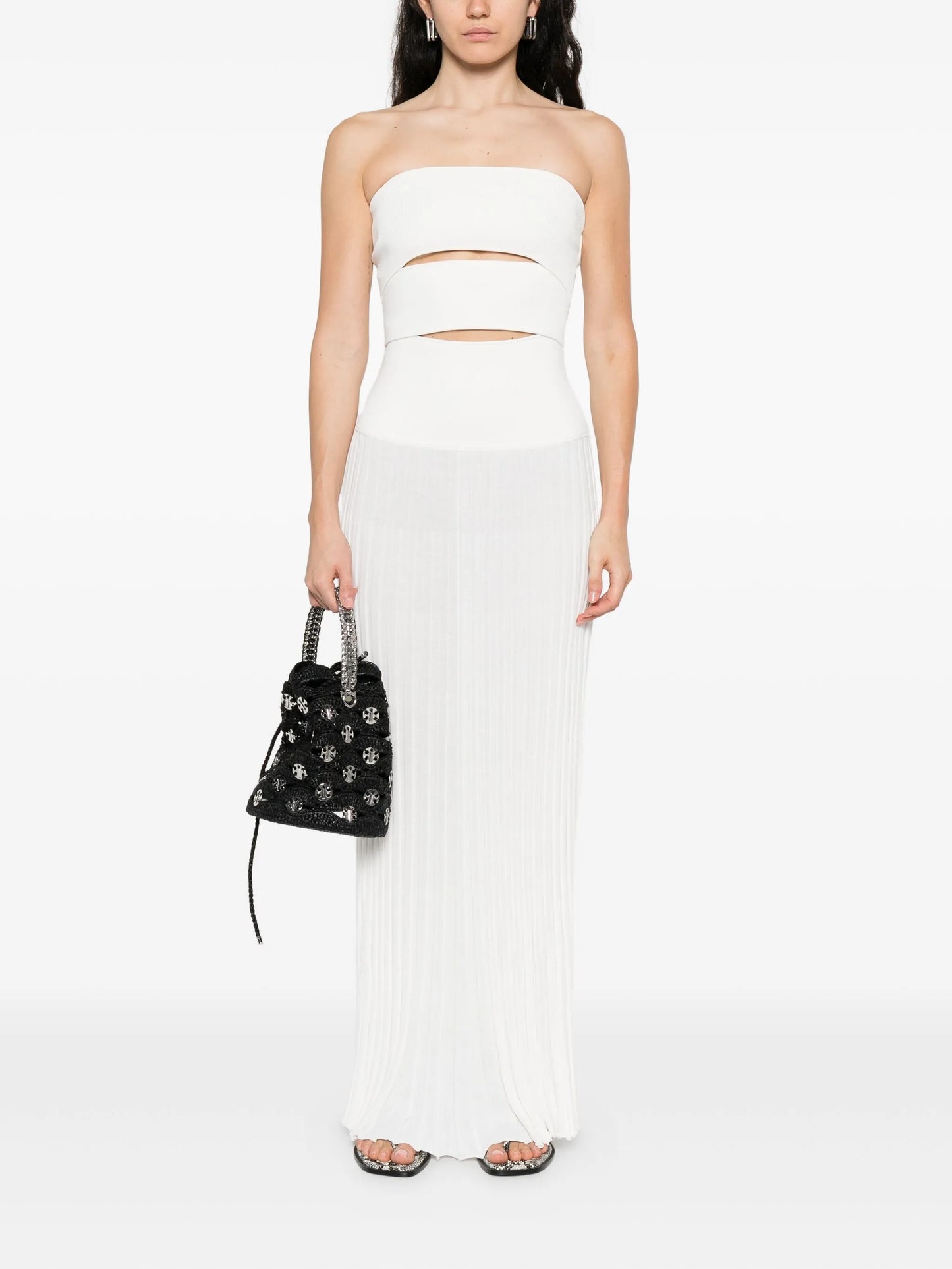 pleated strapless dress