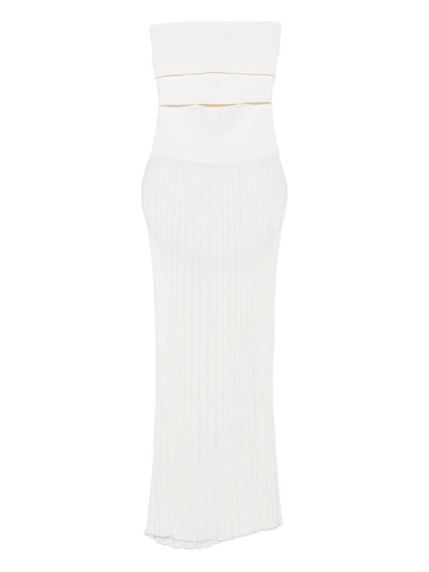 pleated strapless dress