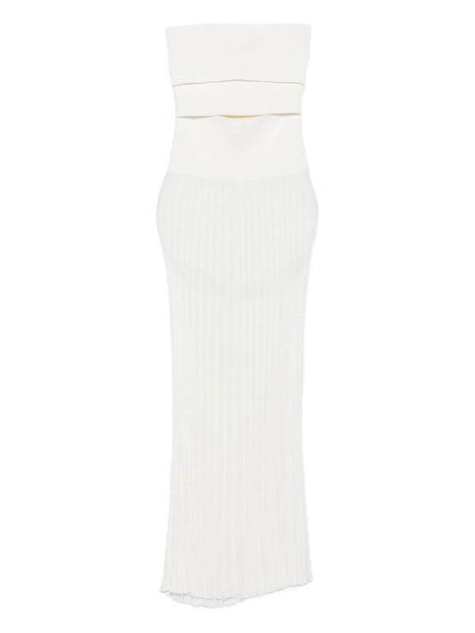 pleated strapless dress