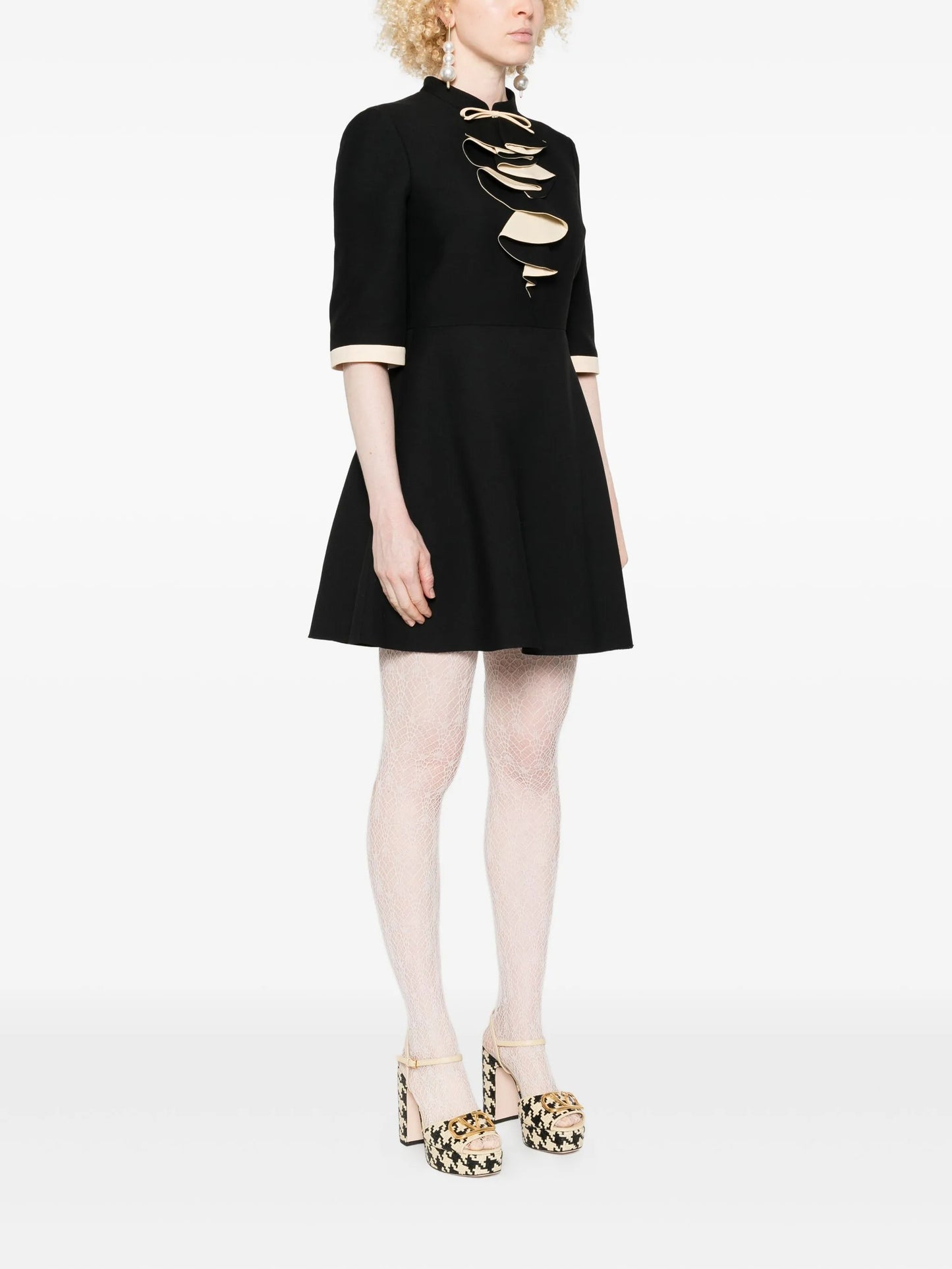 bow-detailed ruffled mini dress