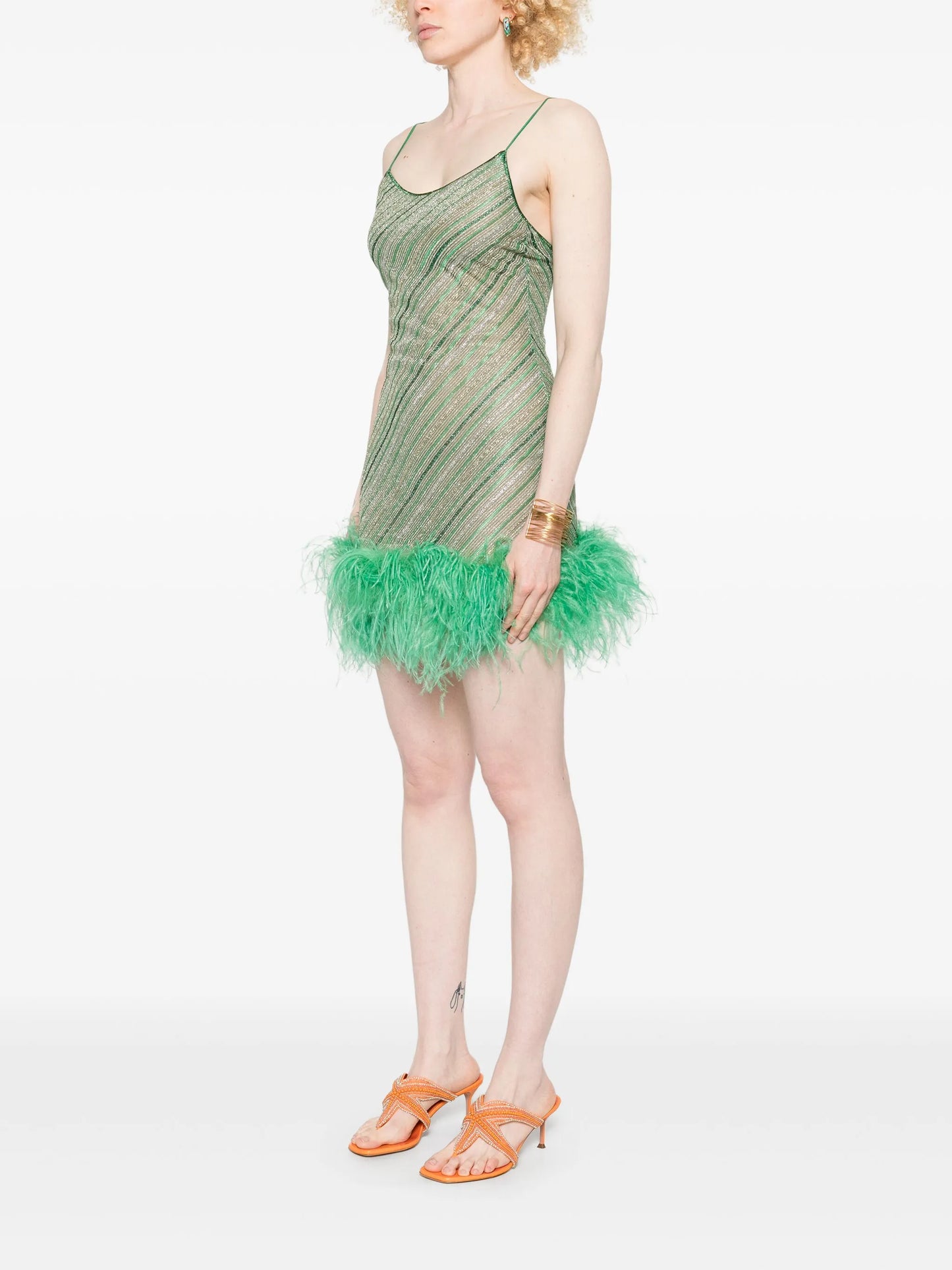feather-trim mini dress