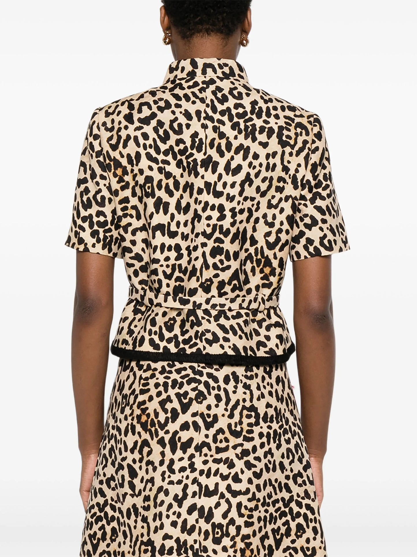Animalier bow-detail cropped jacket
