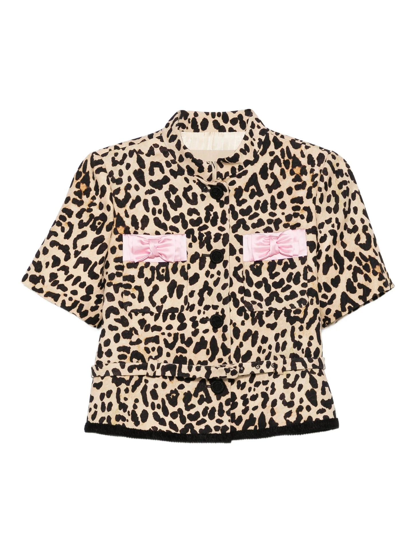 Animalier bow-detail cropped jacket