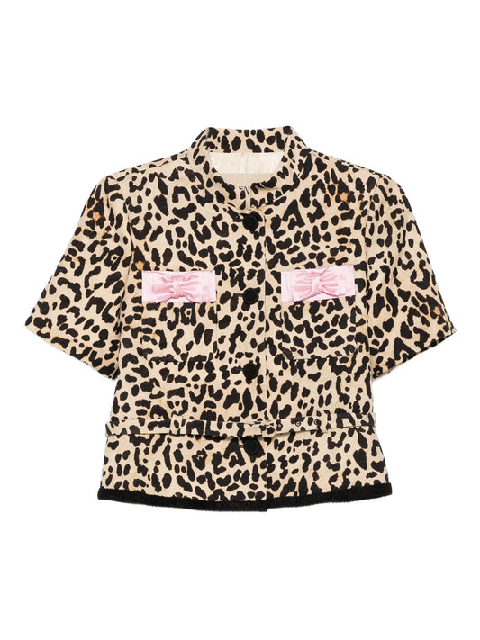Animalier bow-detail cropped jacket