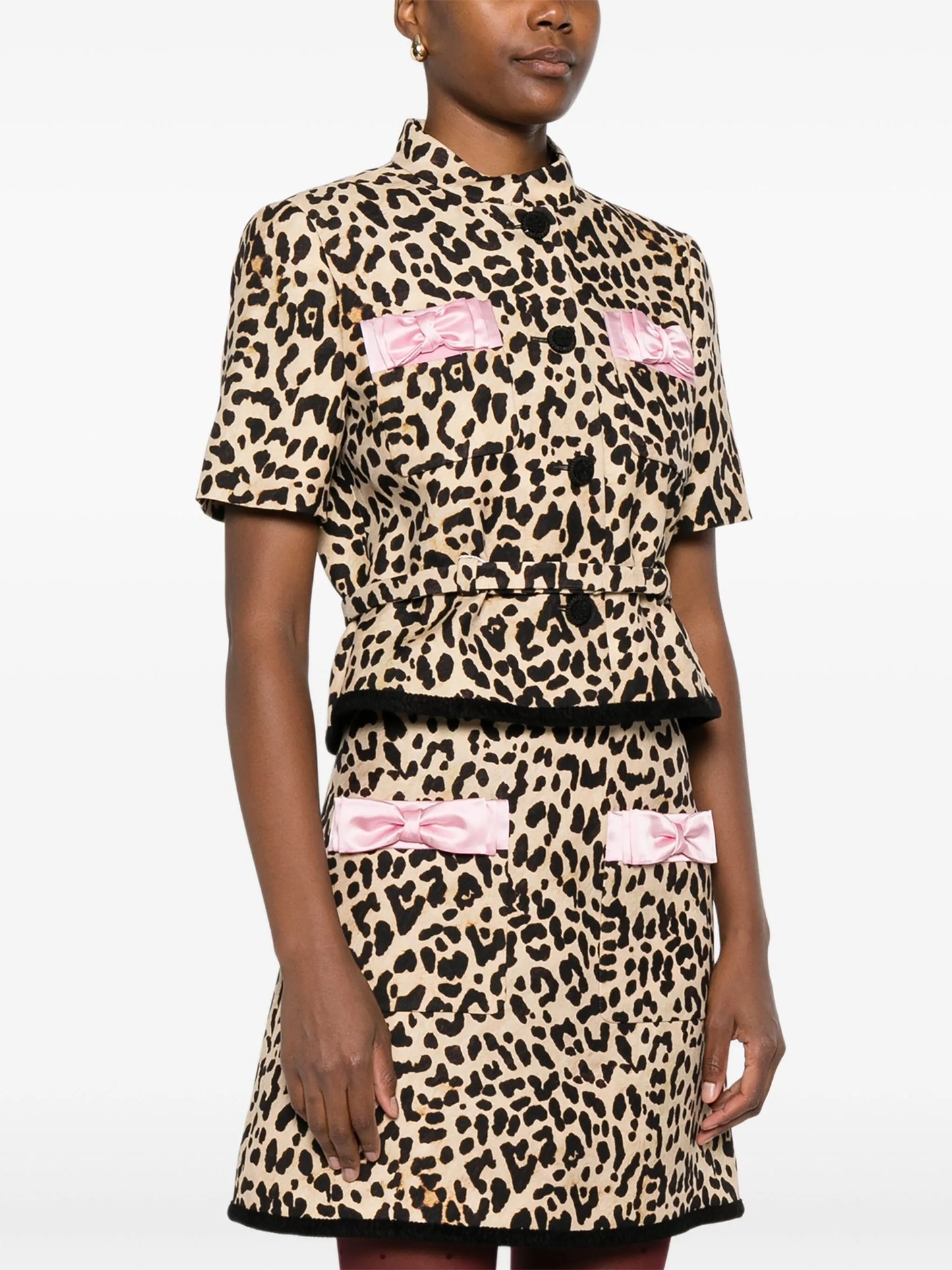 Animalier bow-detail cropped jacket
