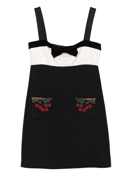 cherry-pocket bow mini dress