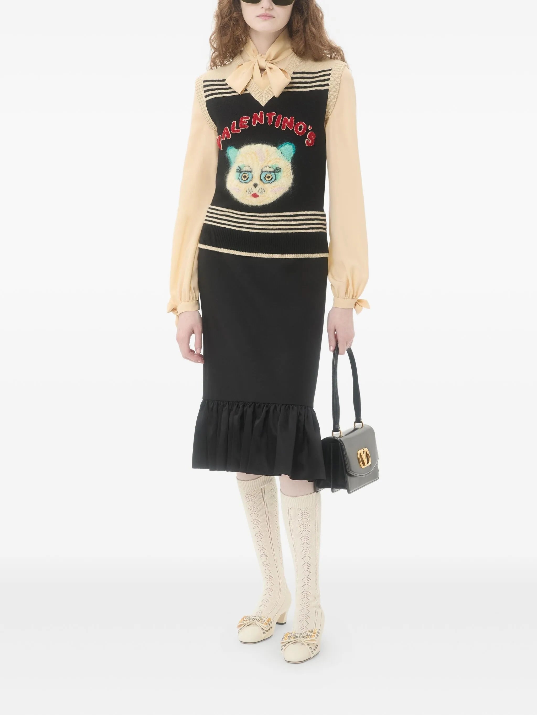 cat-motif stripe-detail vest