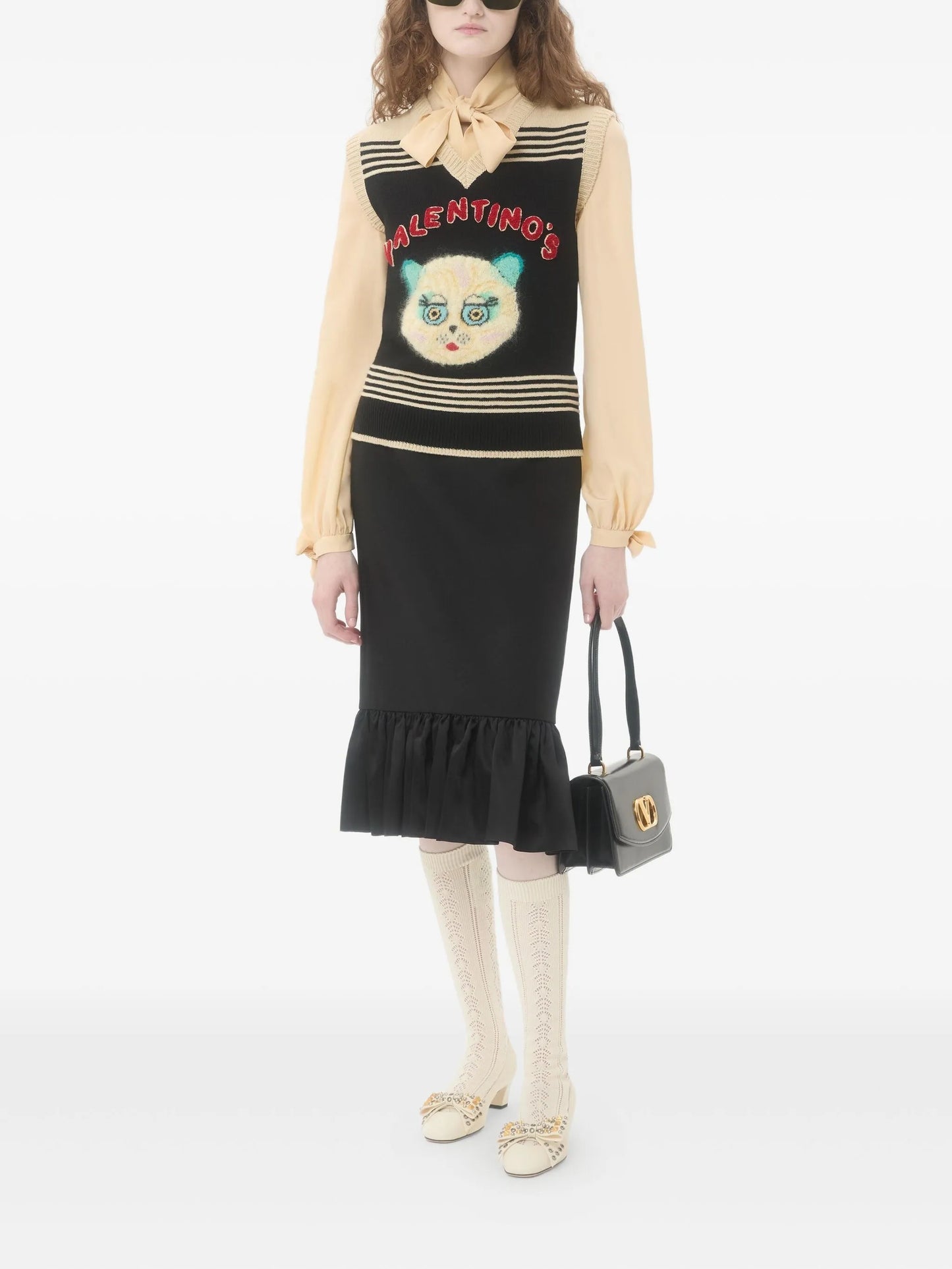 cat-motif stripe-detail vest