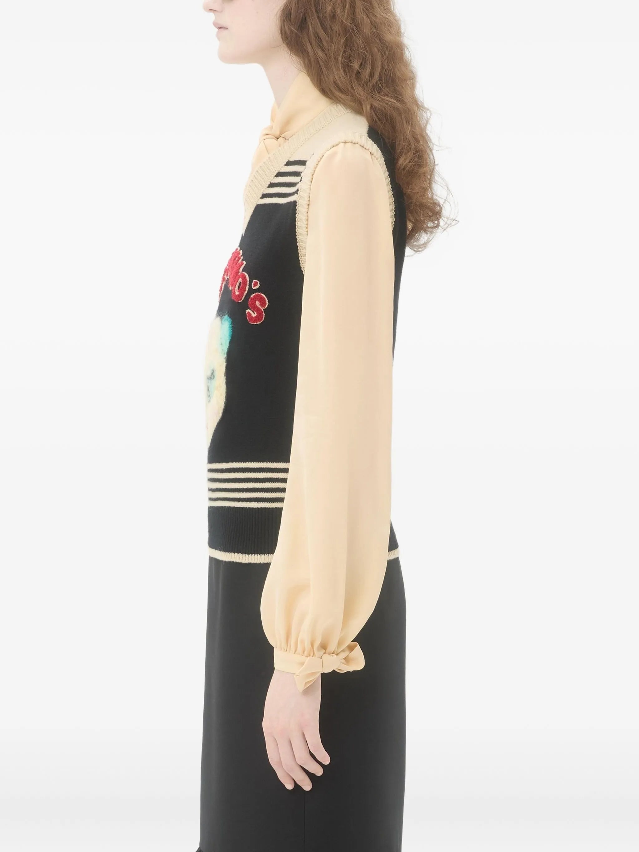 cat-motif stripe-detail vest
