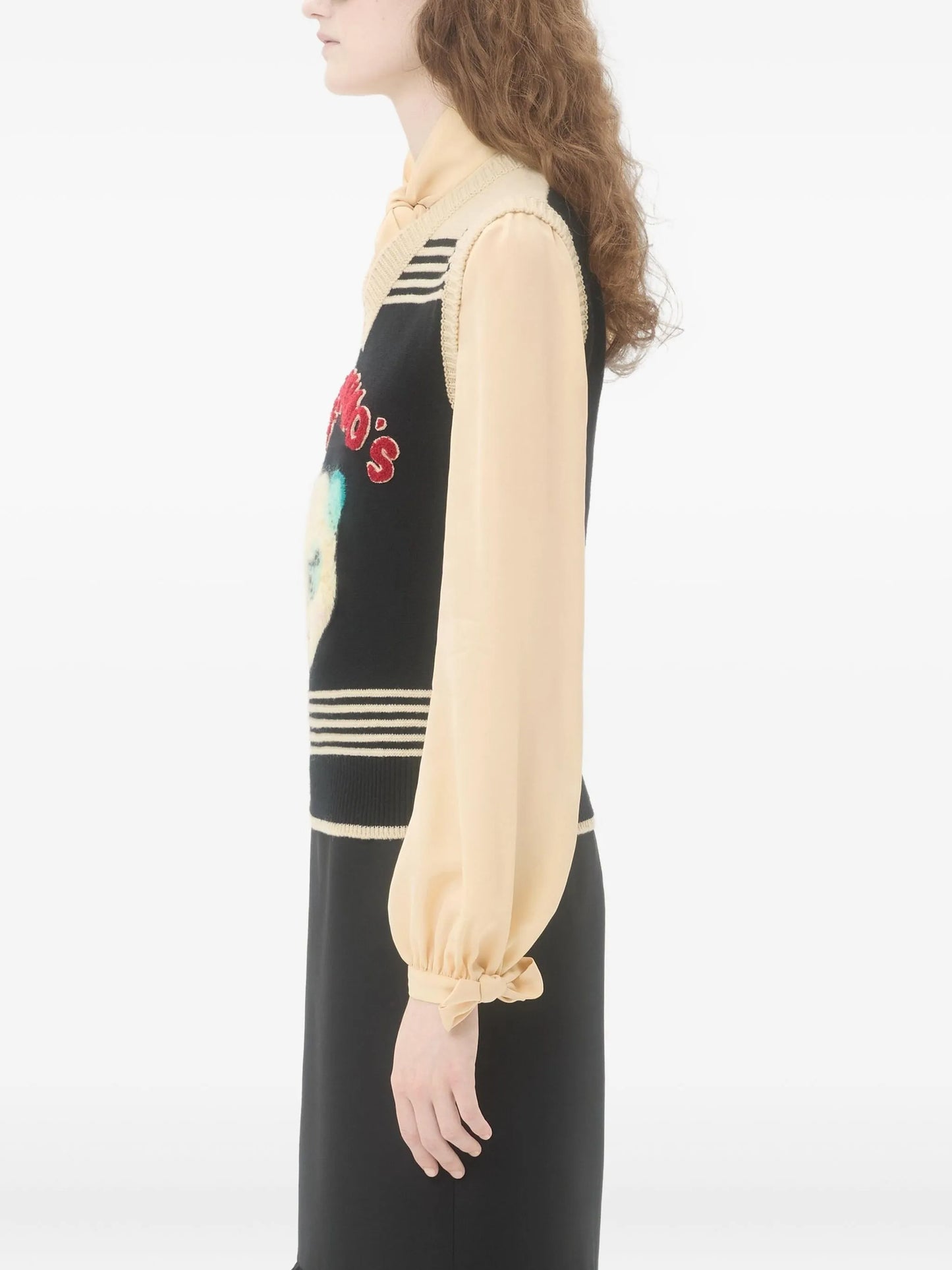 cat-motif stripe-detail vest