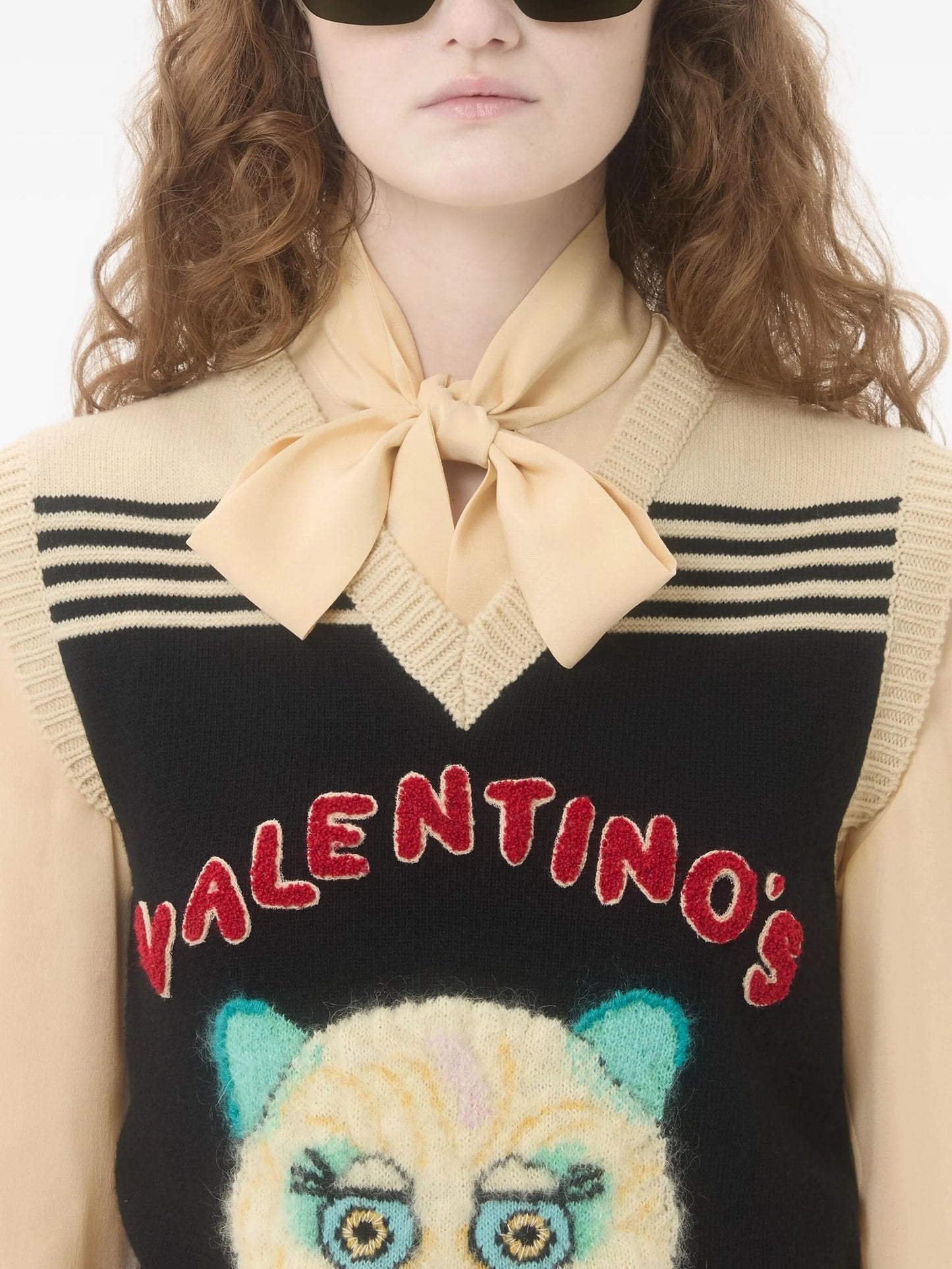 cat-motif stripe-detail vest