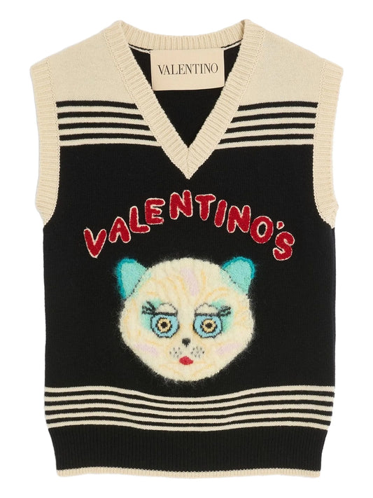 cat-motif stripe-detail vest