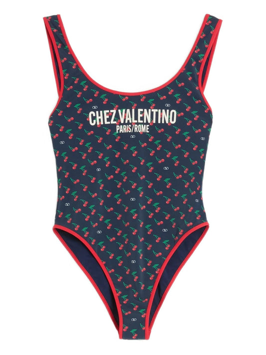 cherry-print swimsuit