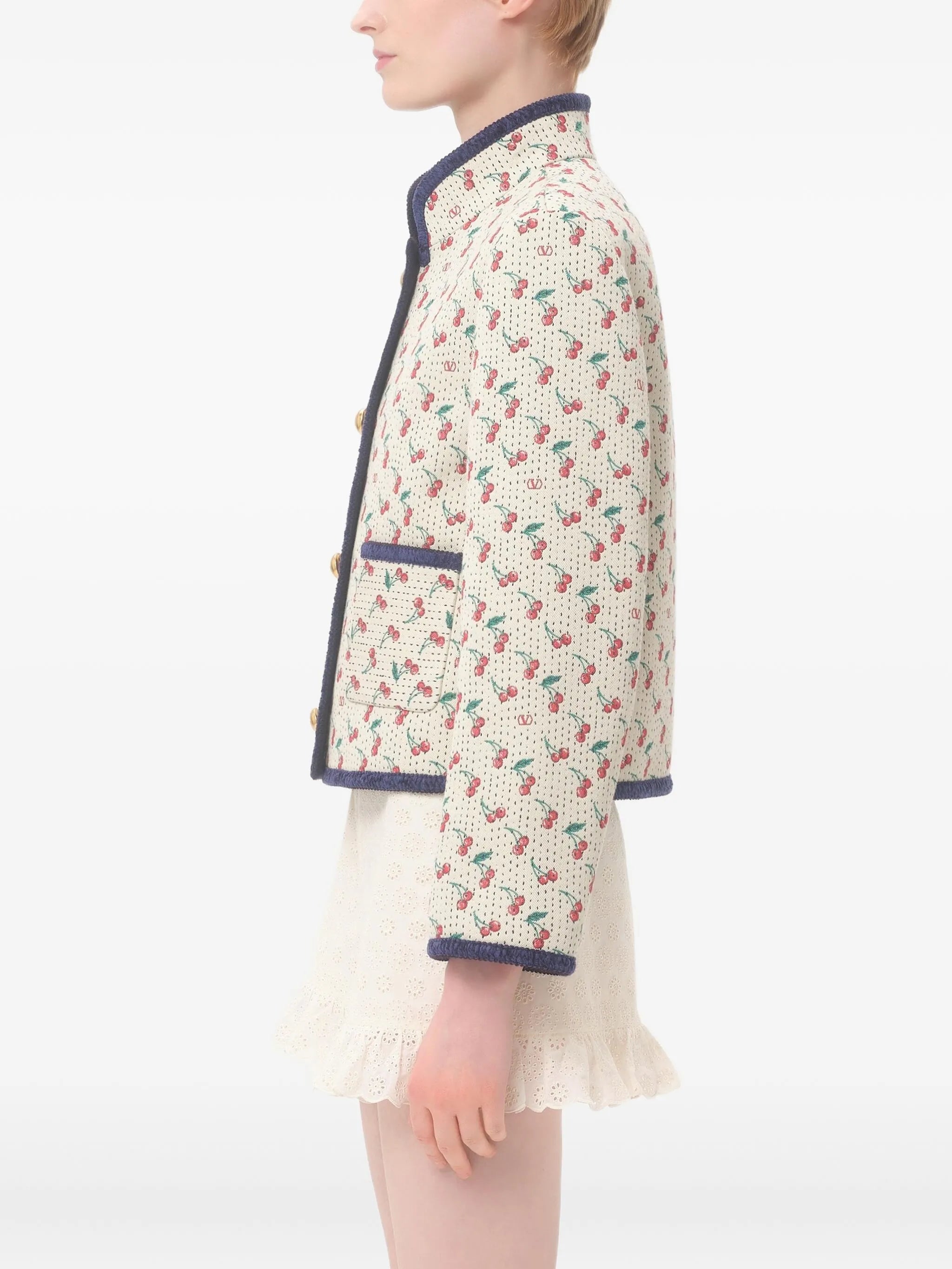 padded Caban with Cherryfic-print jacquard