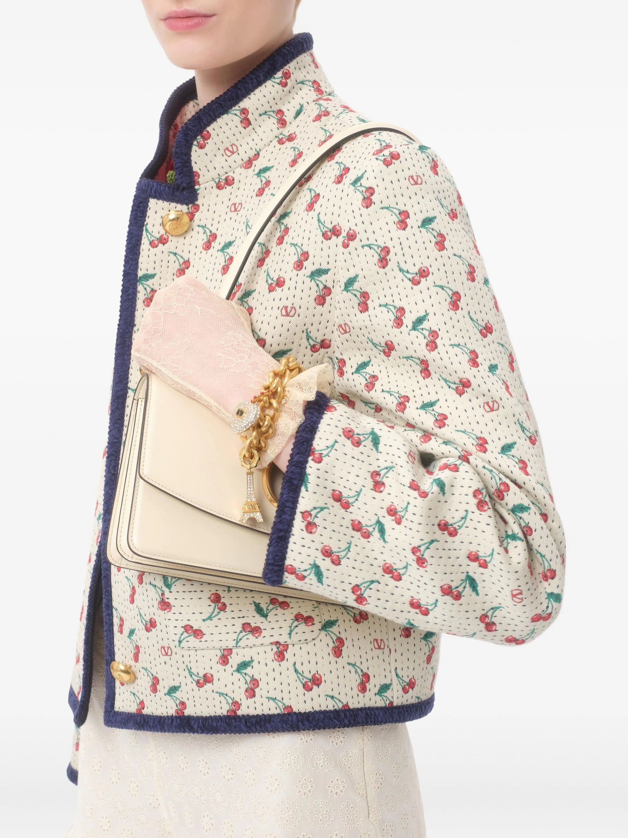 padded Caban with Cherryfic-print jacquard
