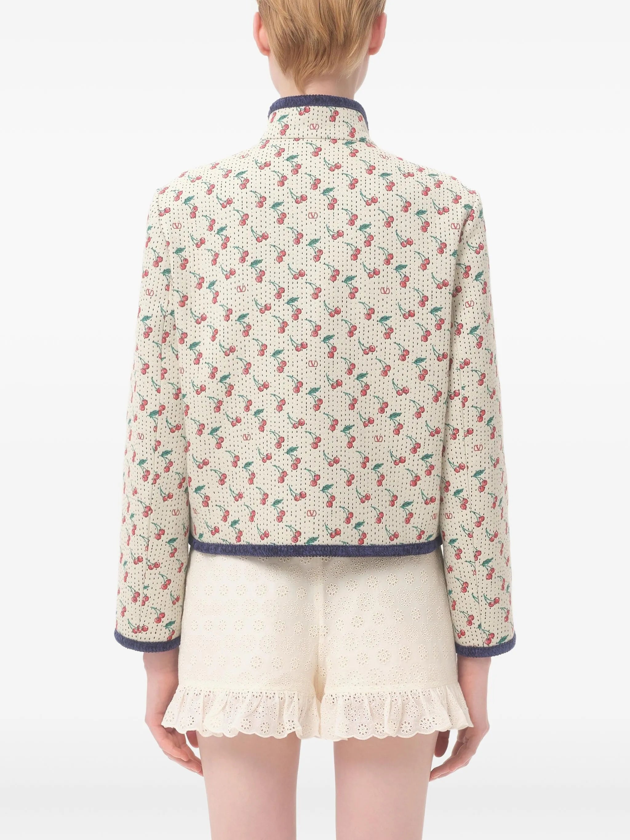 padded Caban with Cherryfic-print jacquard