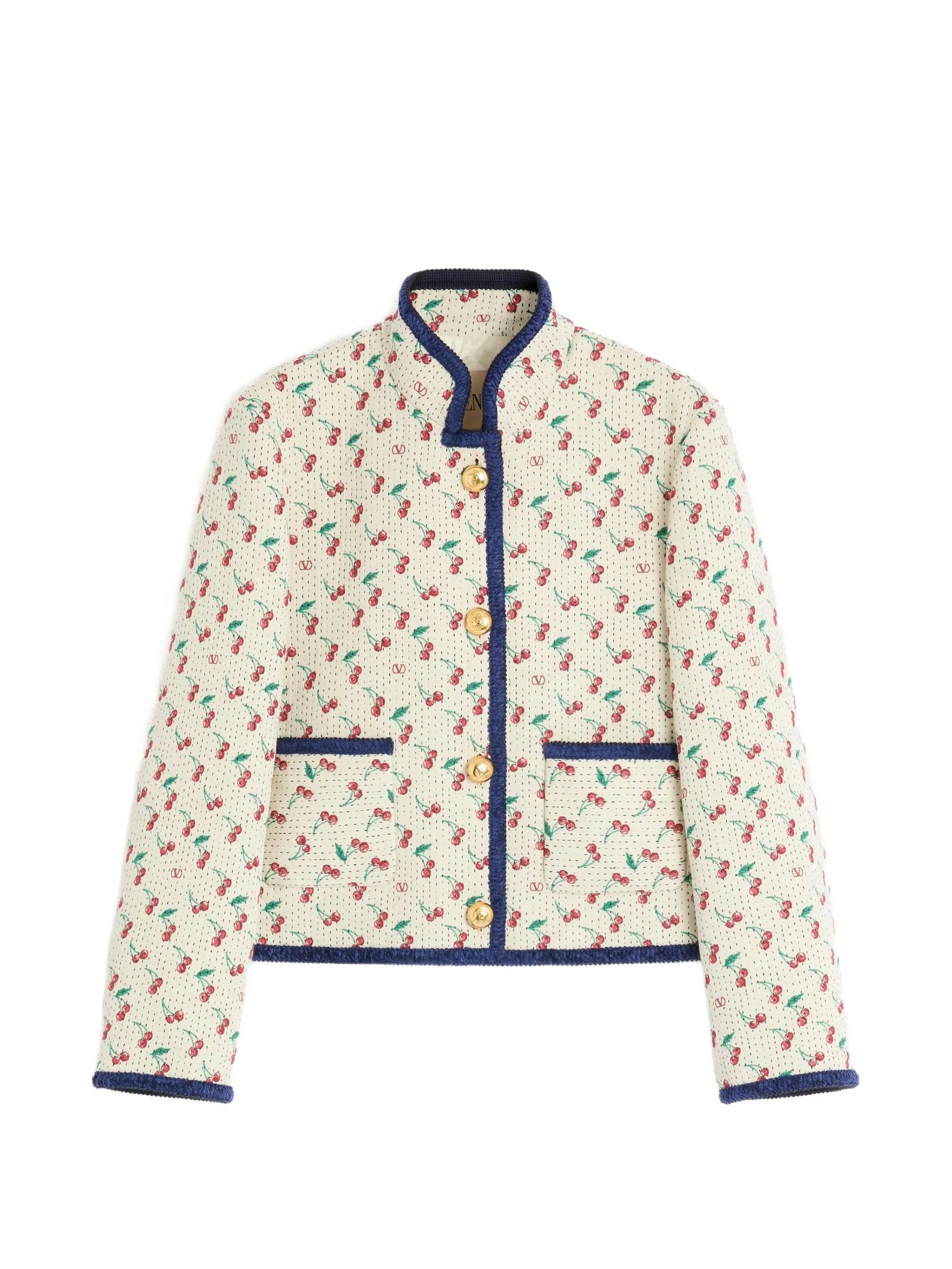 padded Caban with Cherryfic-print jacquard