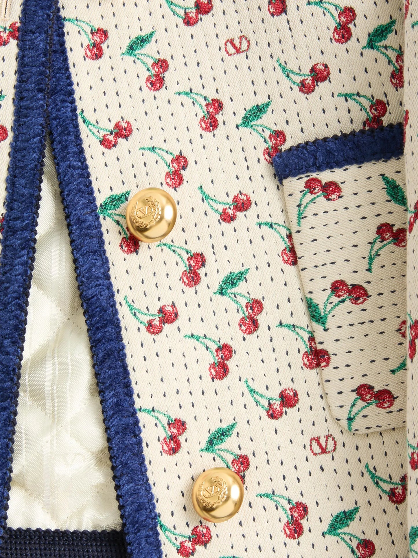 padded Caban with Cherryfic-print jacquard