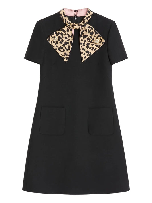 leopard-bow mini dress