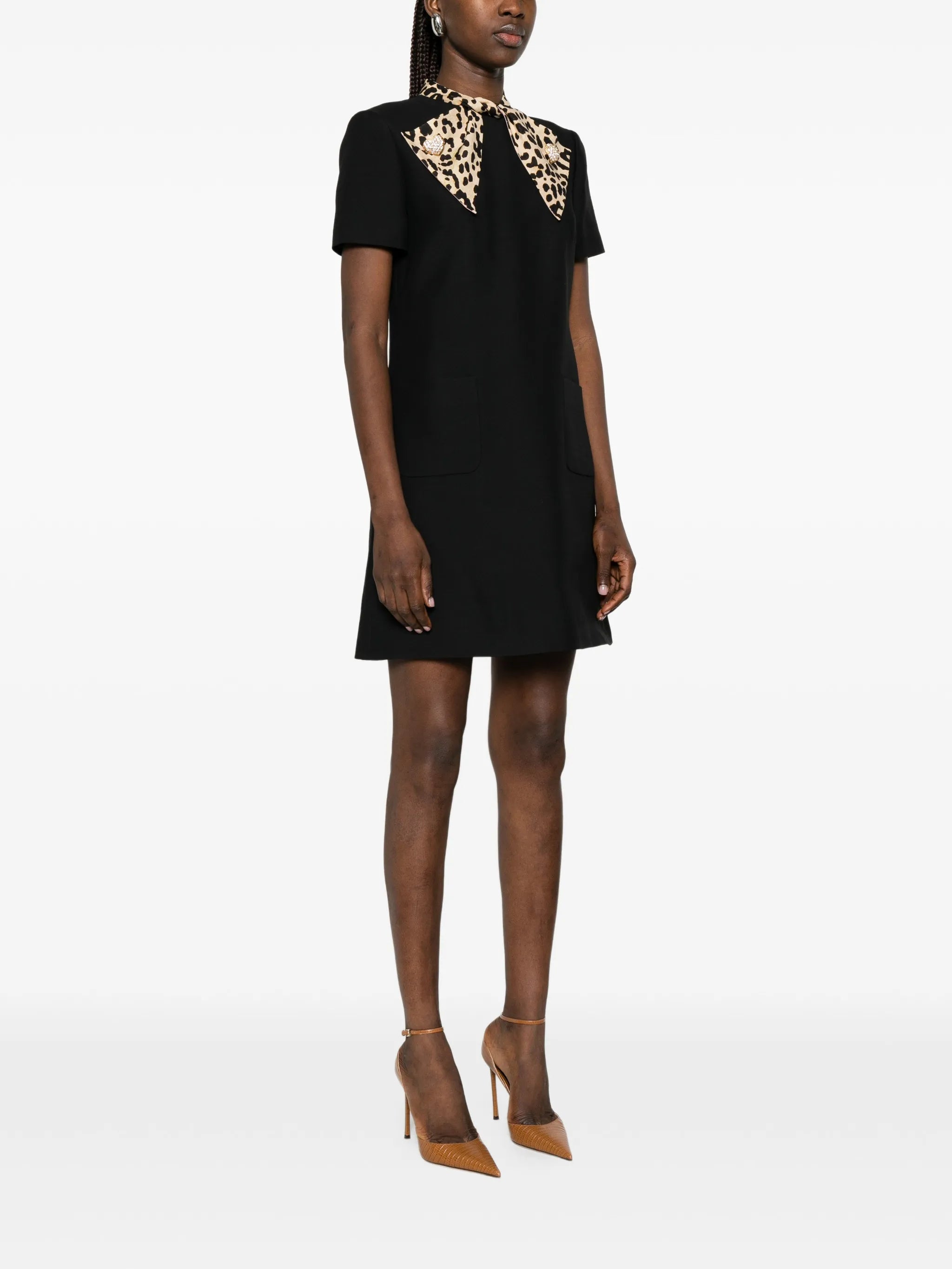 leopard-bow mini dress