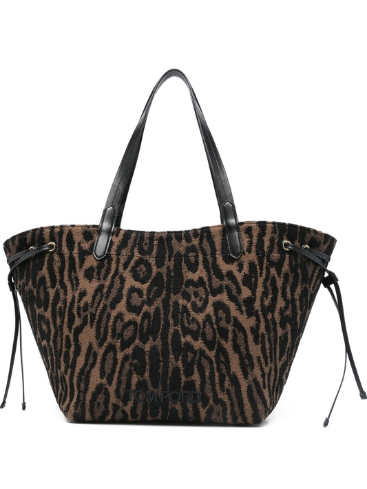 large leopard-jacquard tote bag