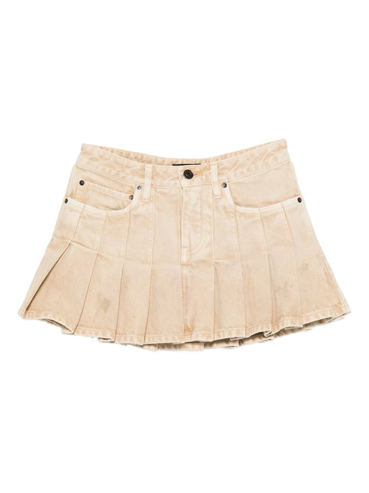 pleated denim mini skirt