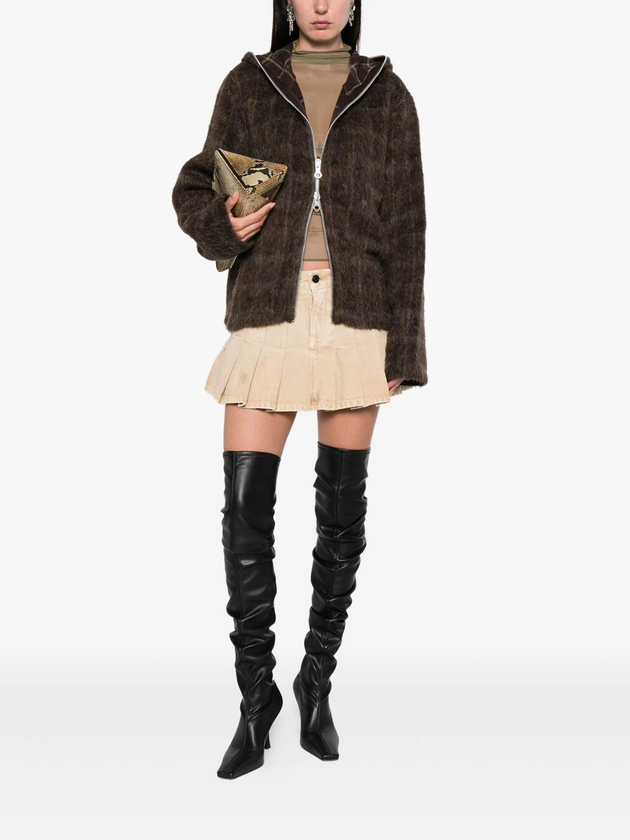 checked hooded jacket