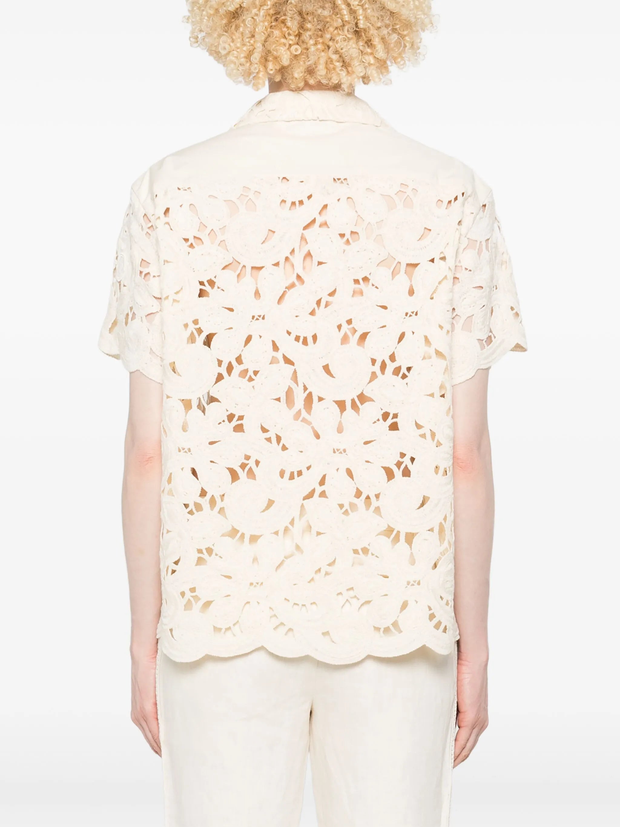 floral macramé shirt
