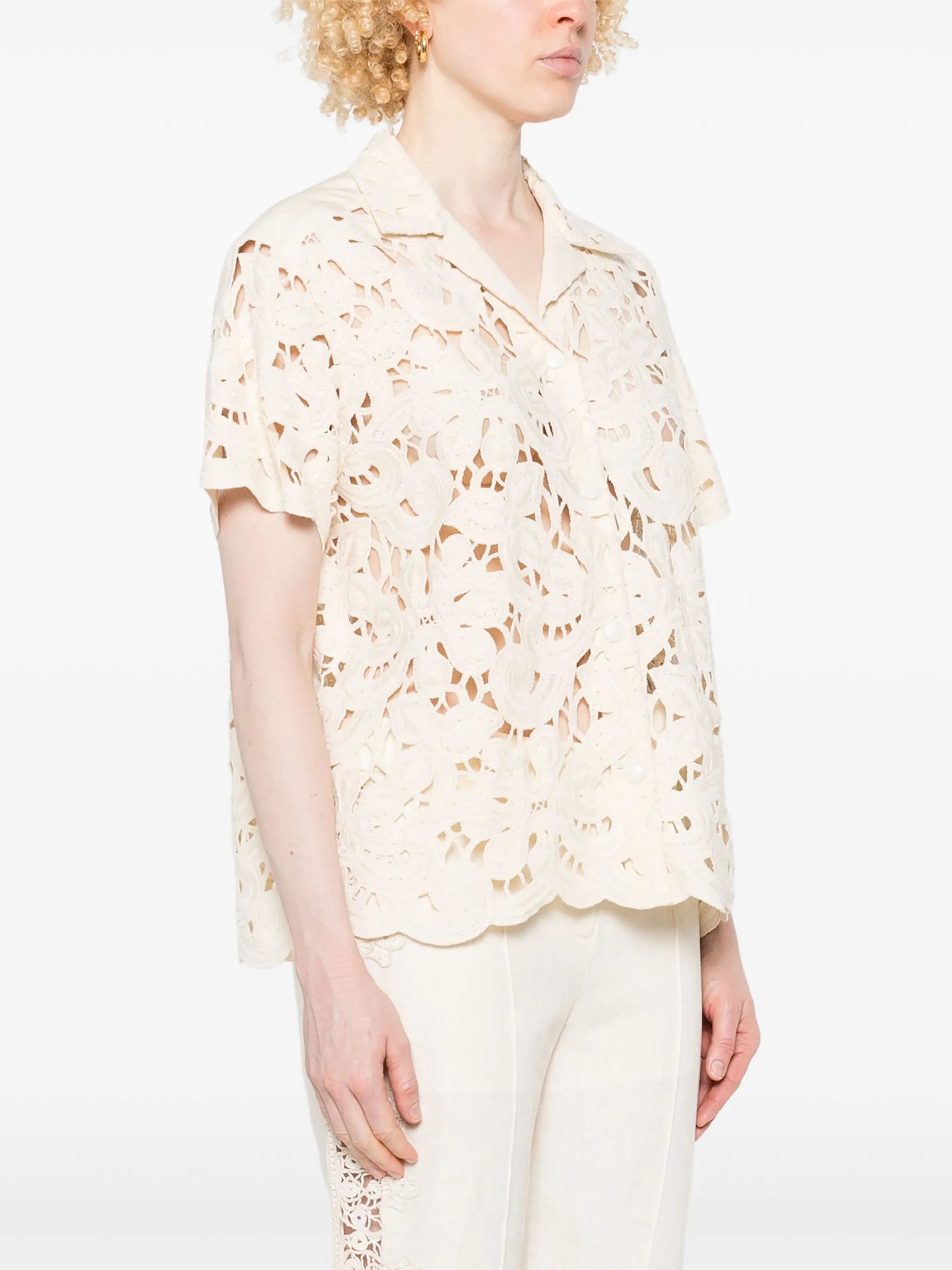 floral macramé shirt