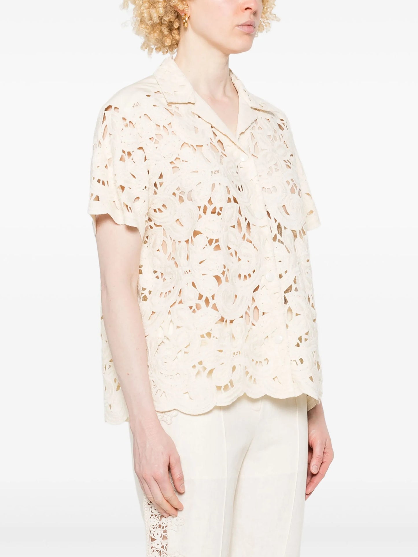 floral macramé shirt
