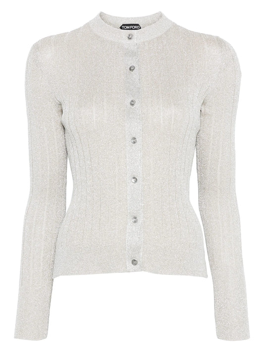 lurex-detail ribbed cardigan