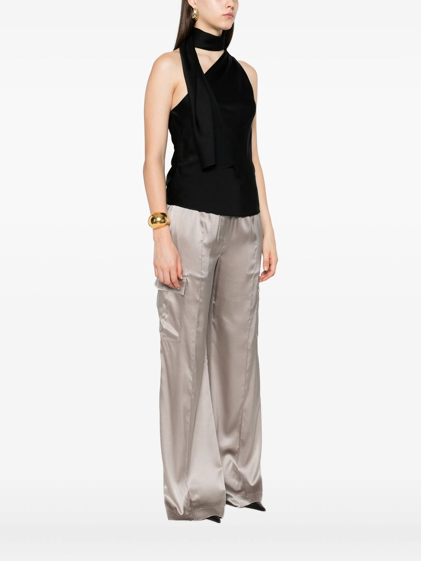 one-shoulder scarf-detail top