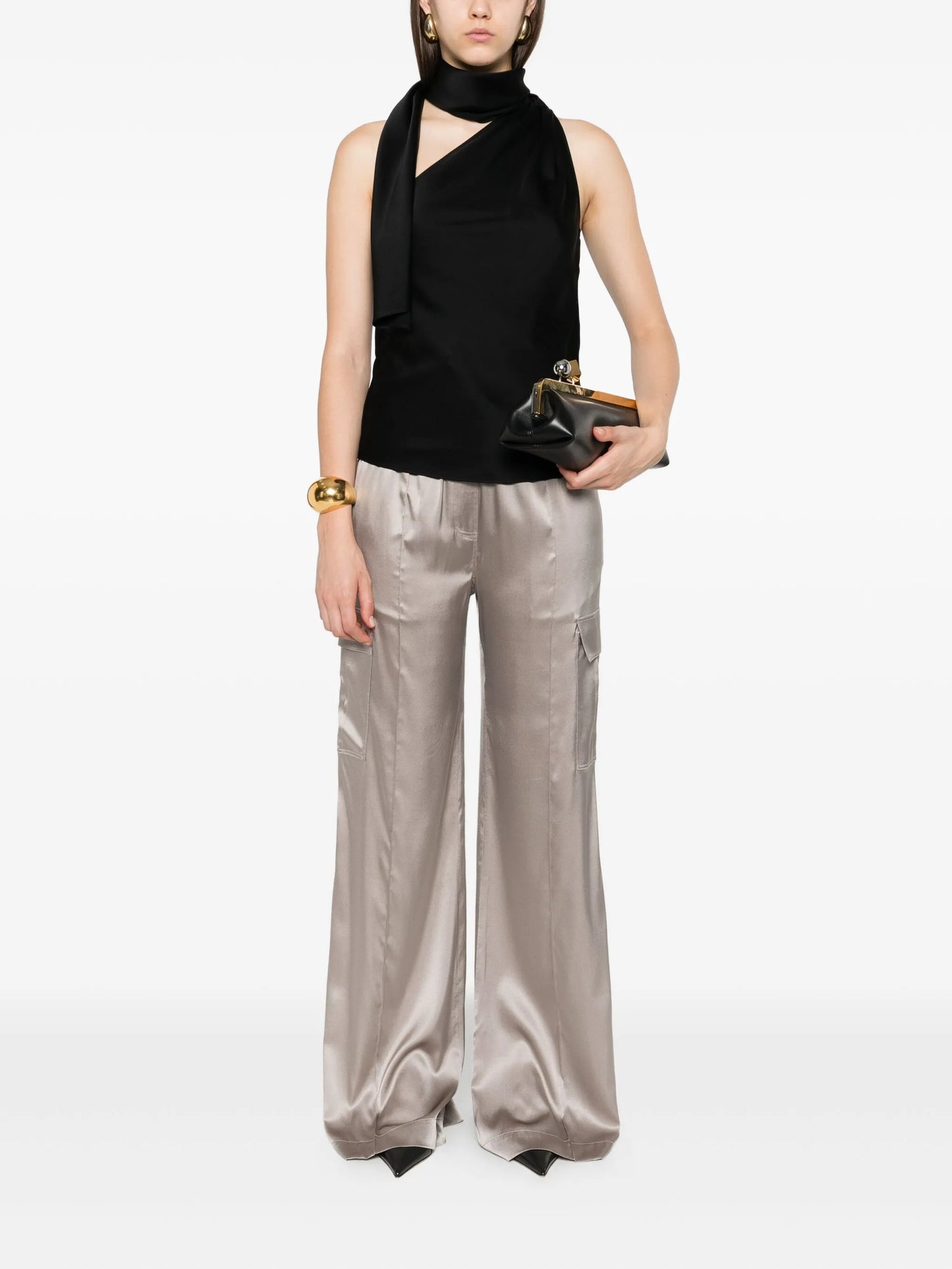 one-shoulder scarf-detail top