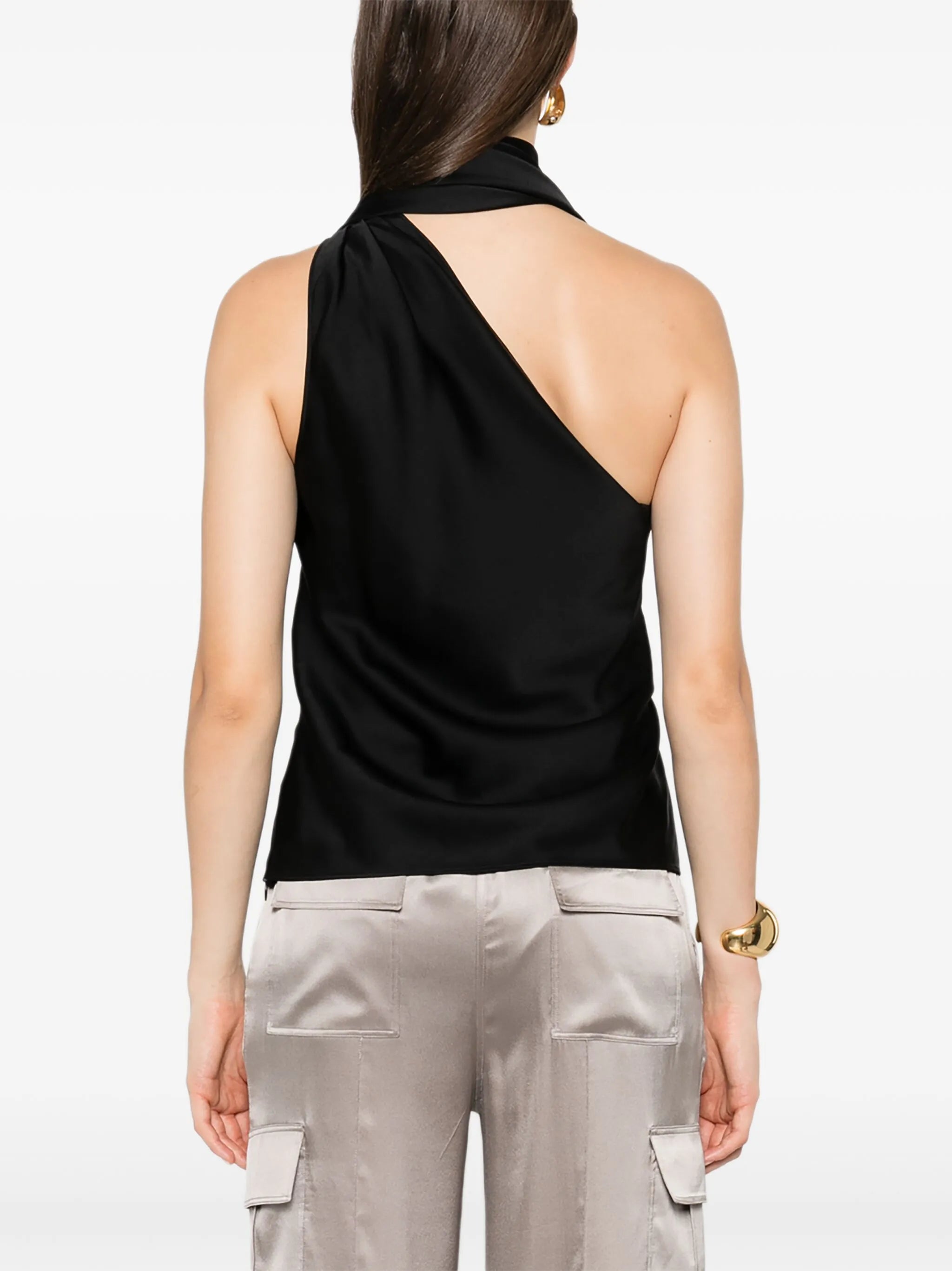 one-shoulder scarf-detail top