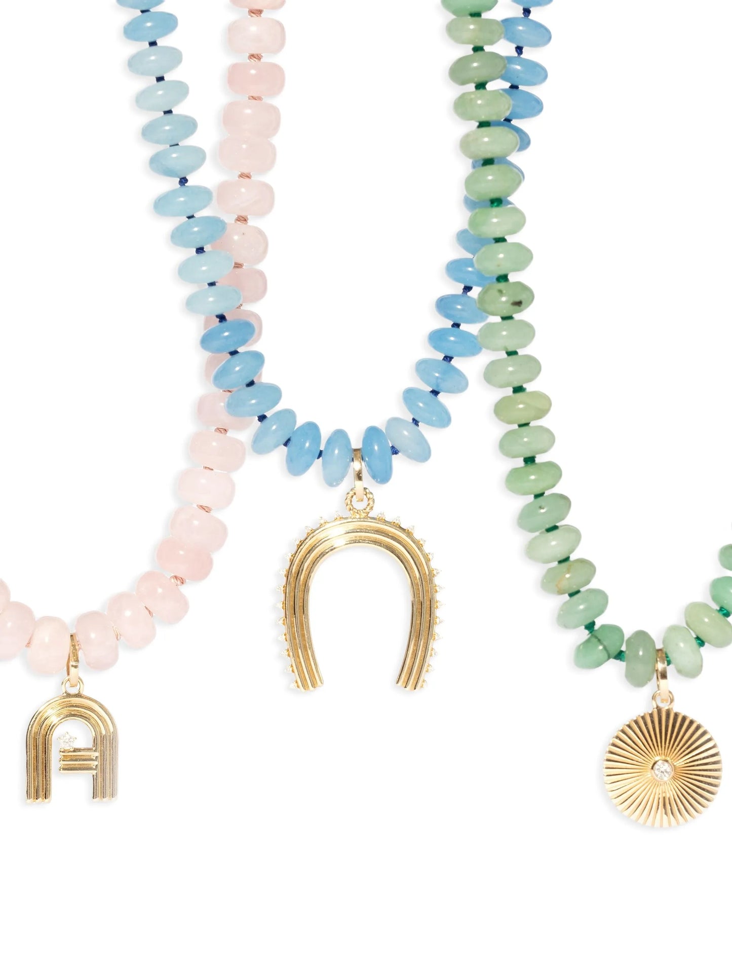 14K yellow gold diamond and jade necklace