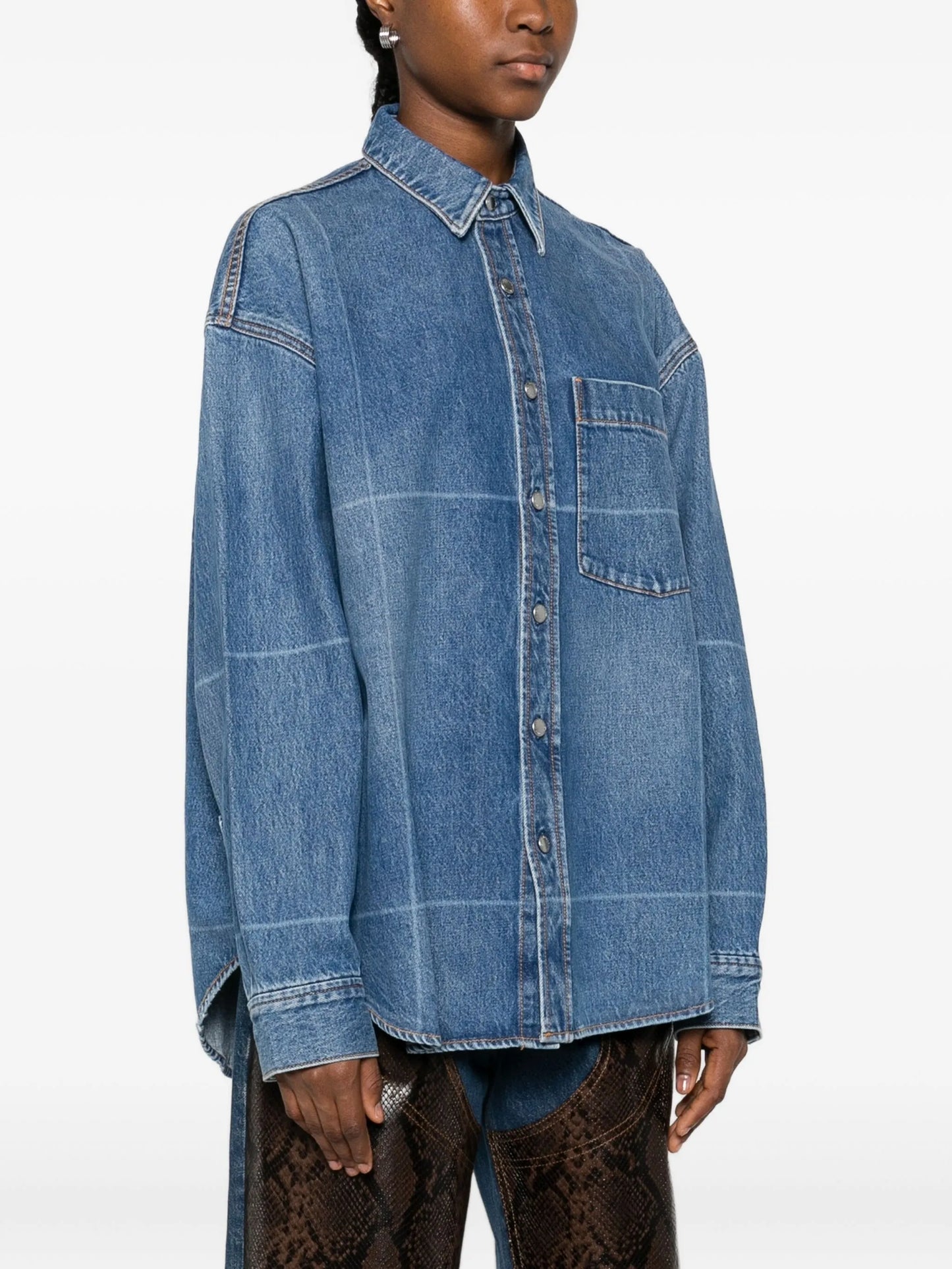 grid-pattern denim shirt