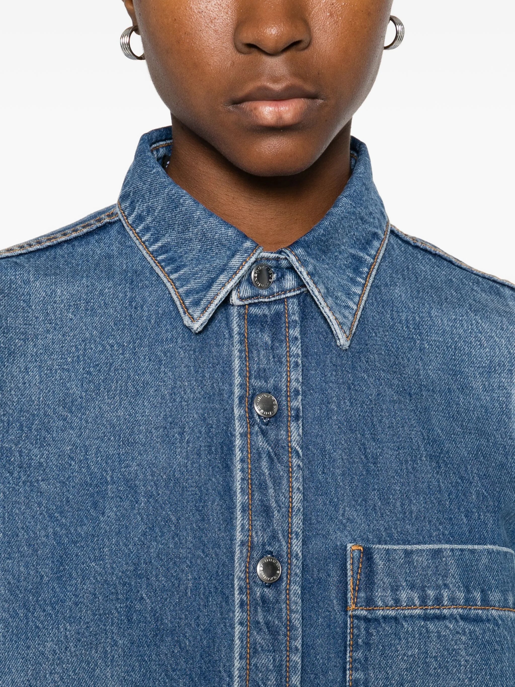 grid-pattern denim shirt