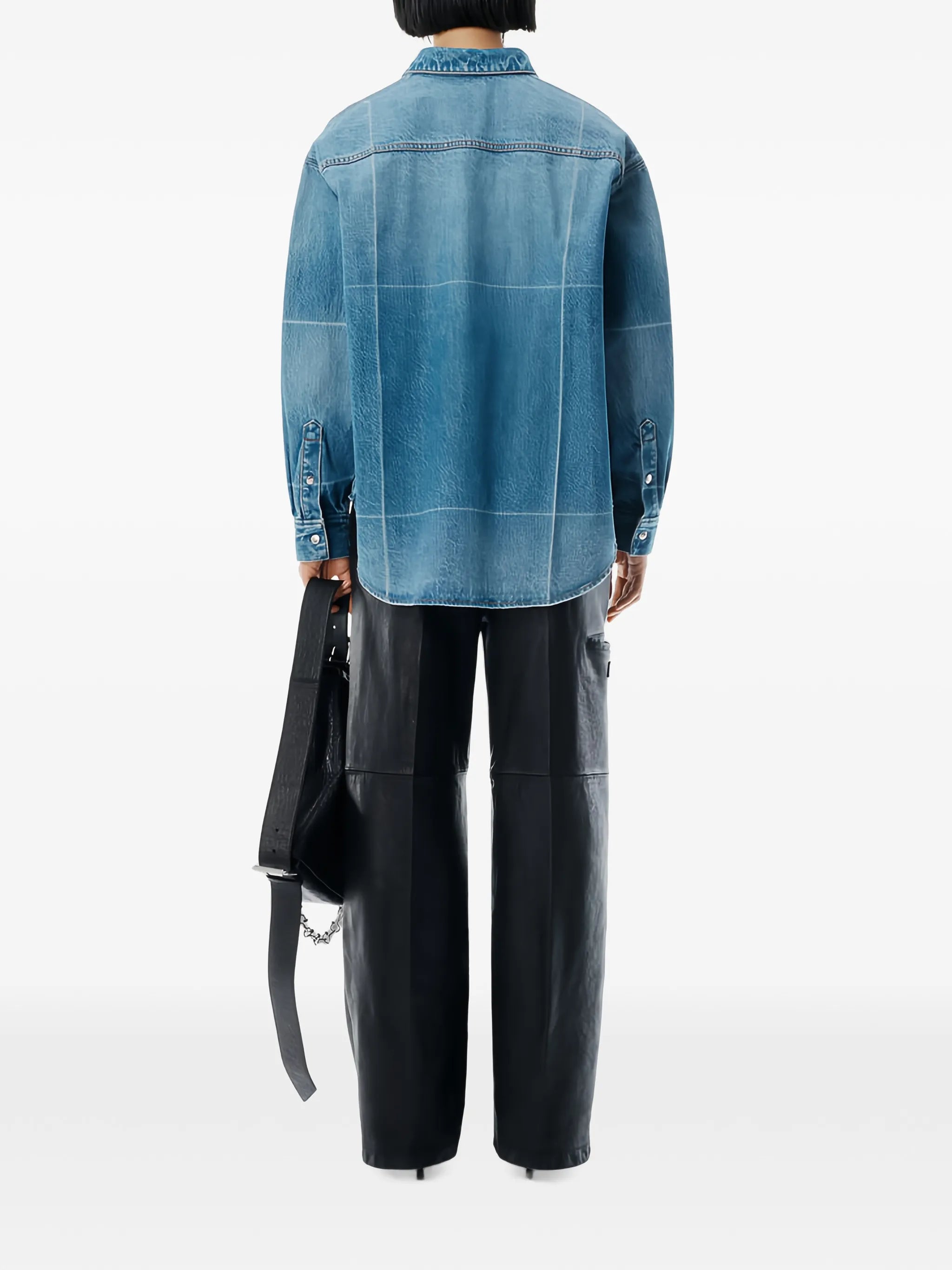 grid-pattern denim shirt
