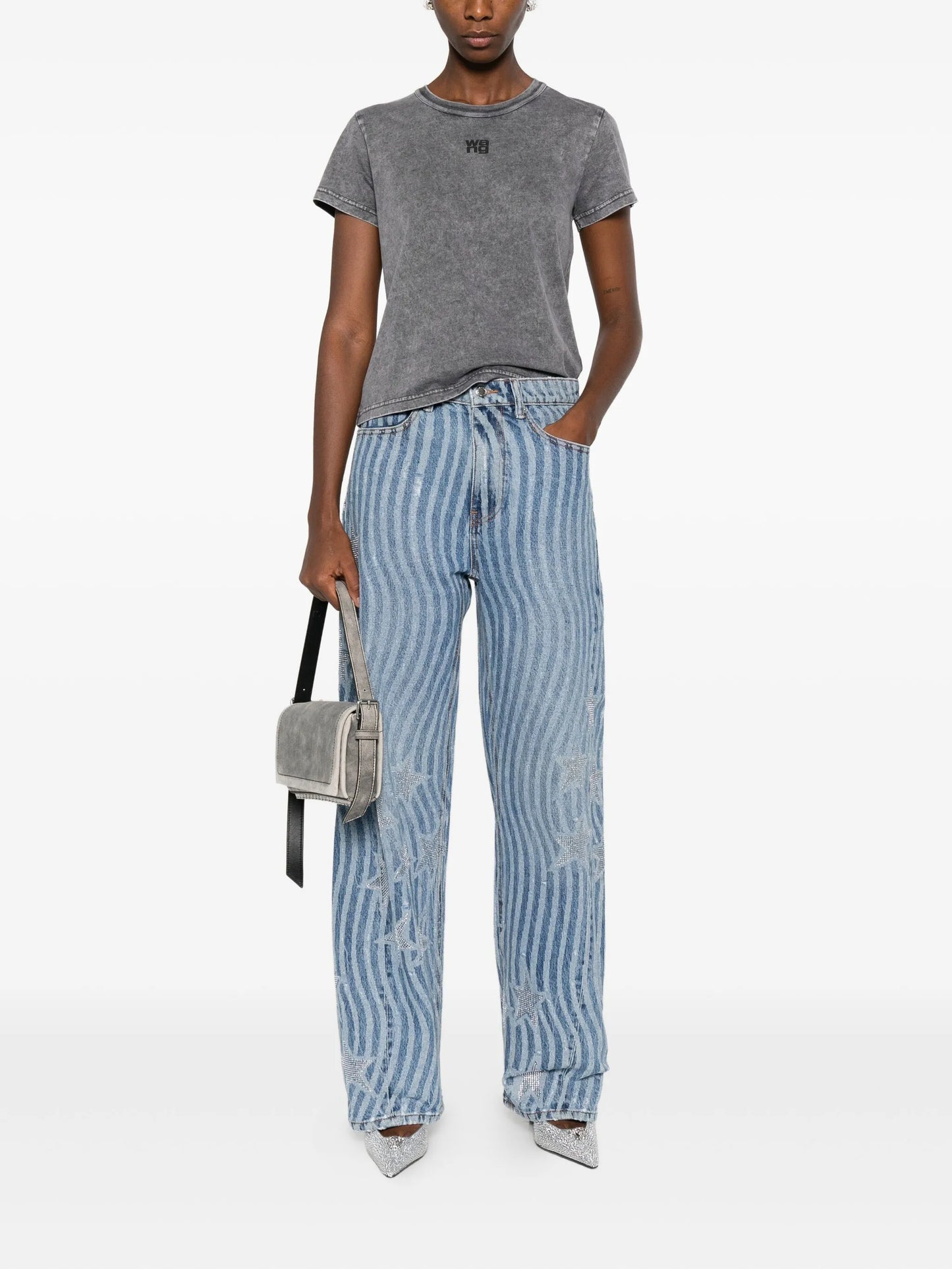 wave-print star-embellished jeans