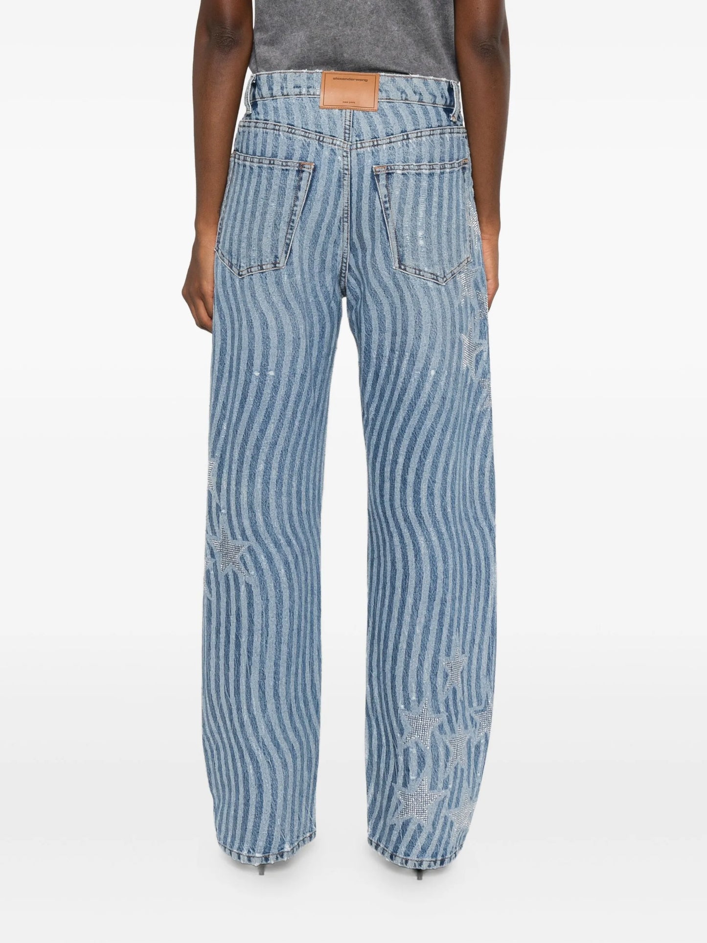 wave-print star-embellished jeans
