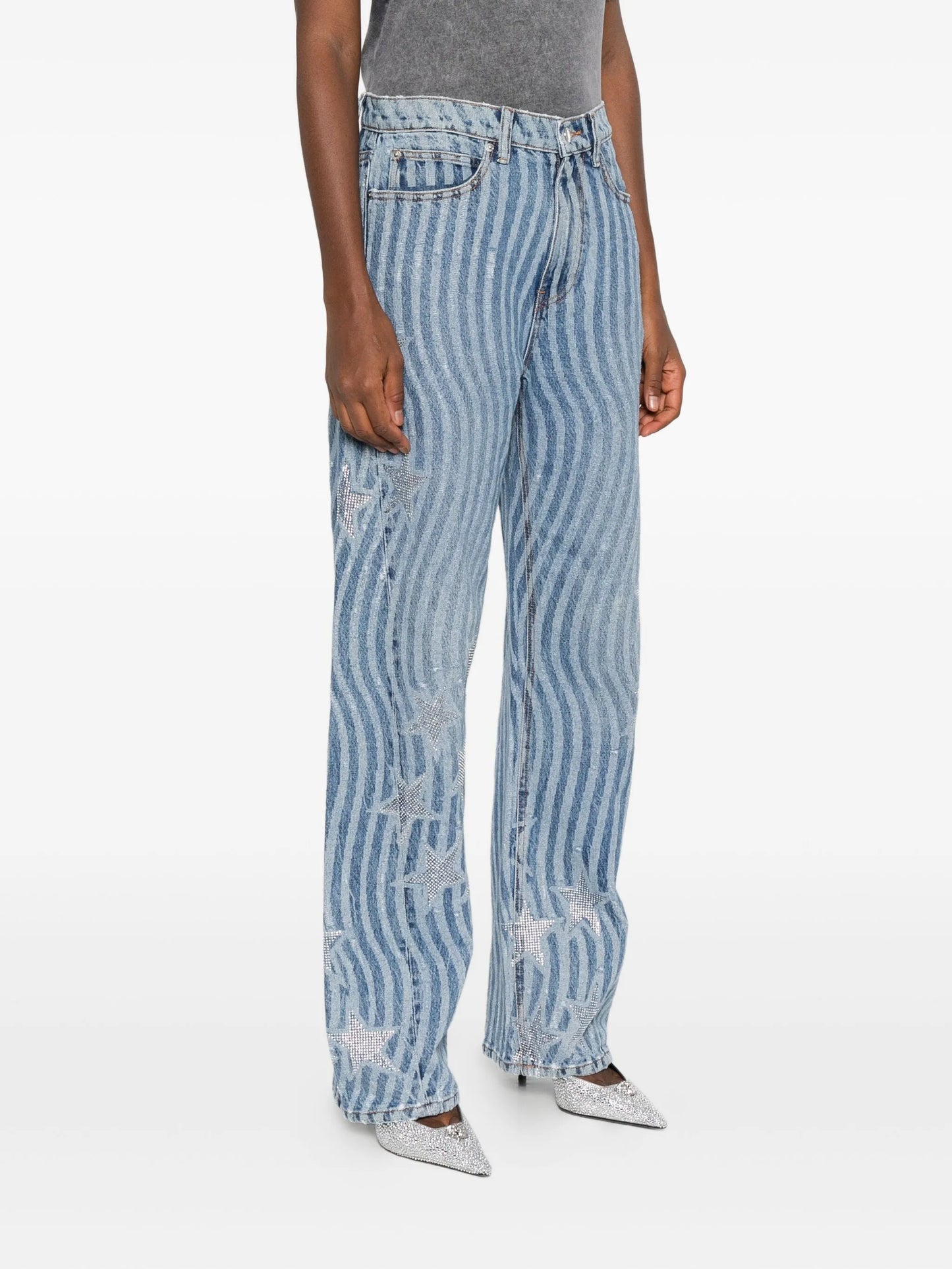 wave-print star-embellished jeans