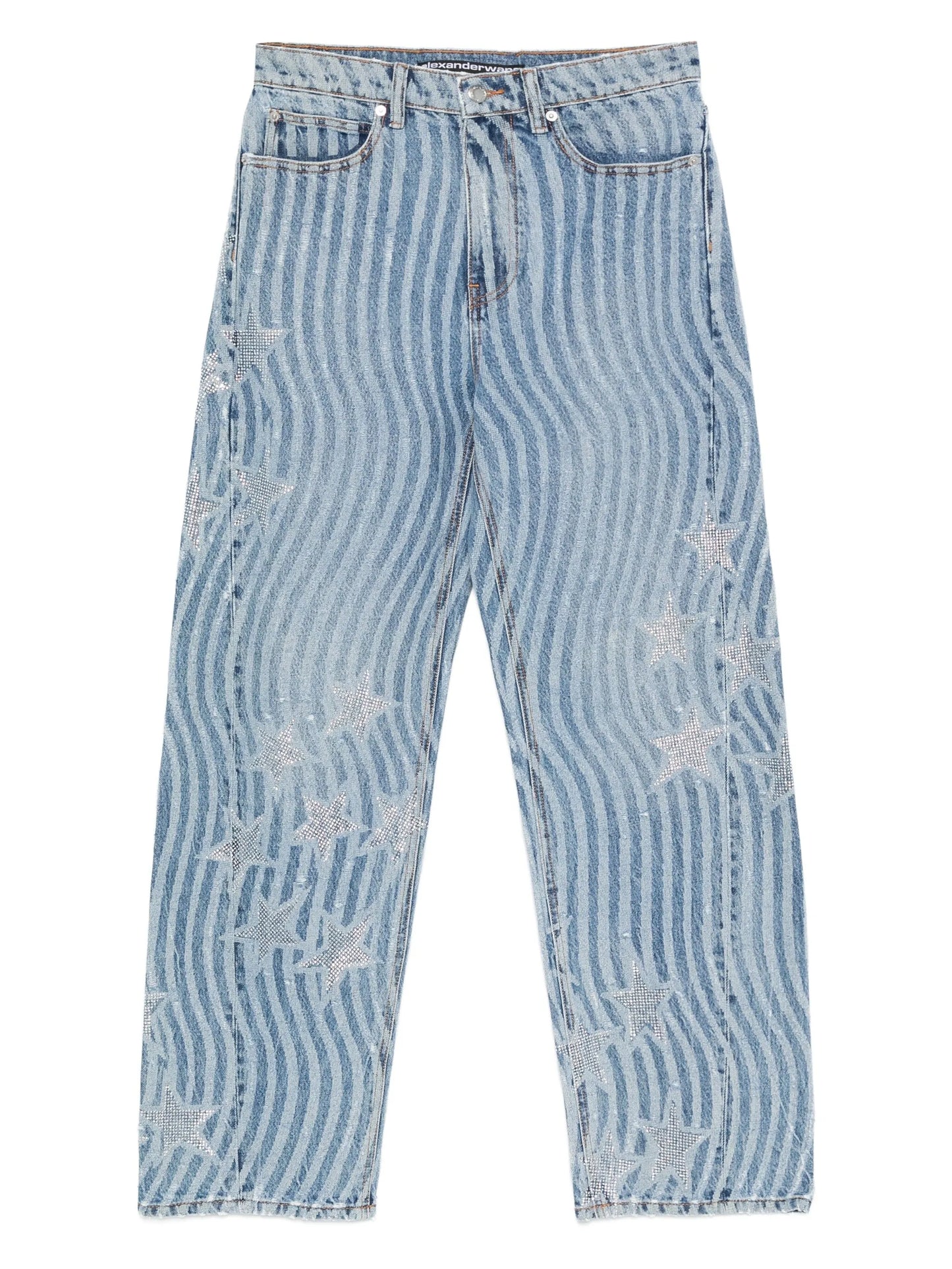 wave-print star-embellished jeans