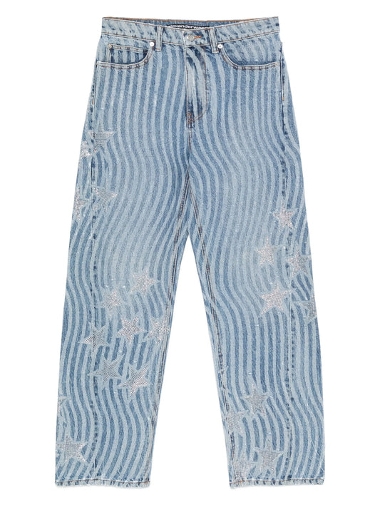 wave-print star-embellished jeans
