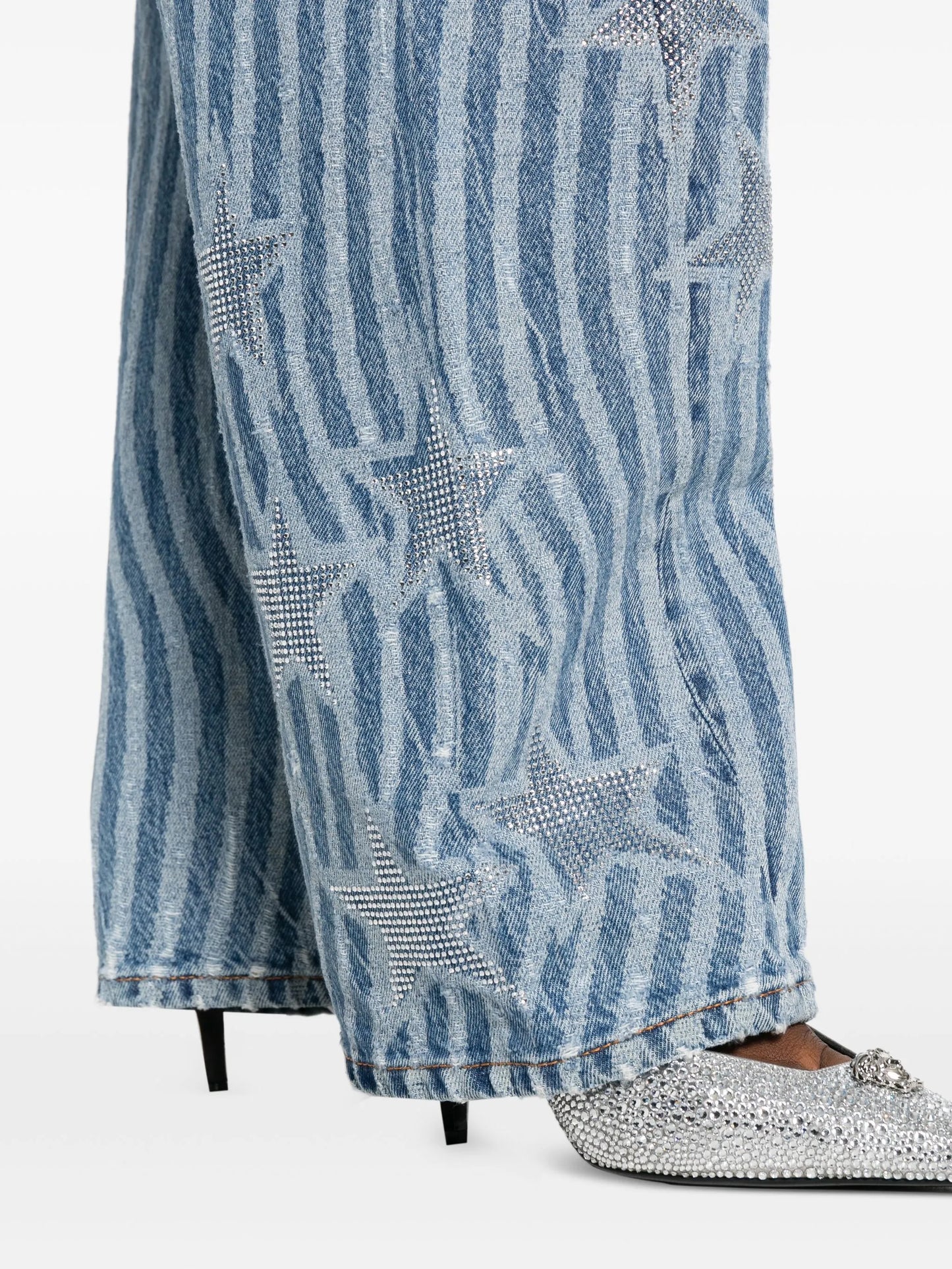wave-print star-embellished jeans