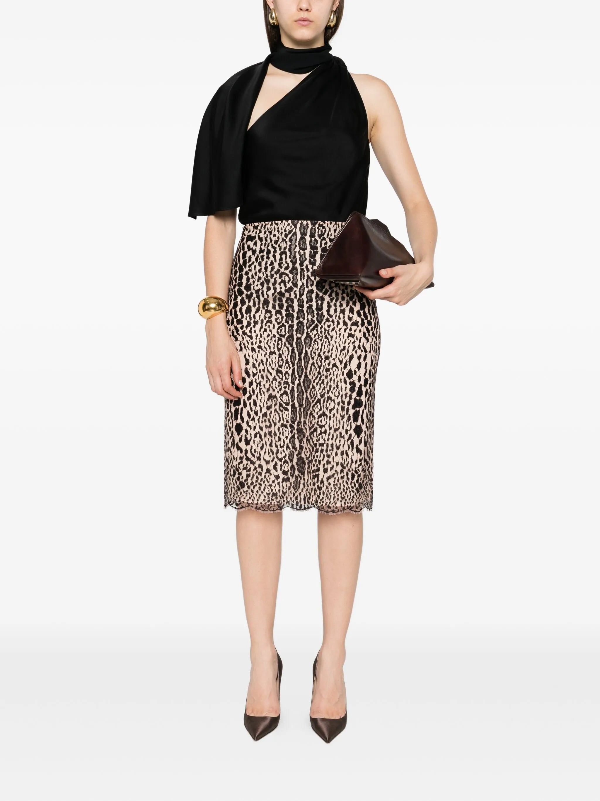 leopard-print lace skirt