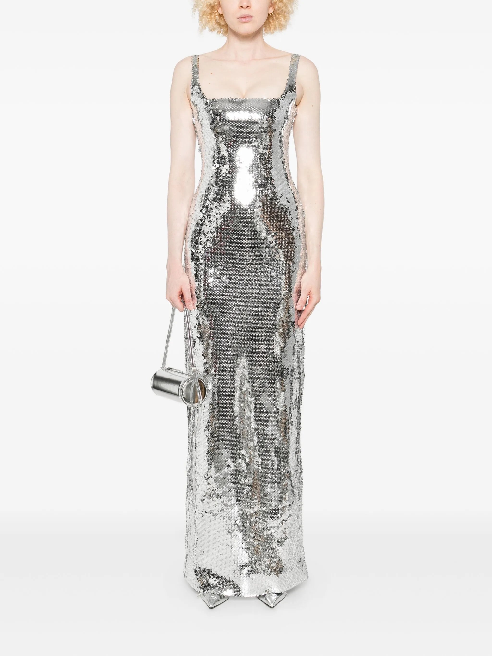 Electra sequin square-neck gown