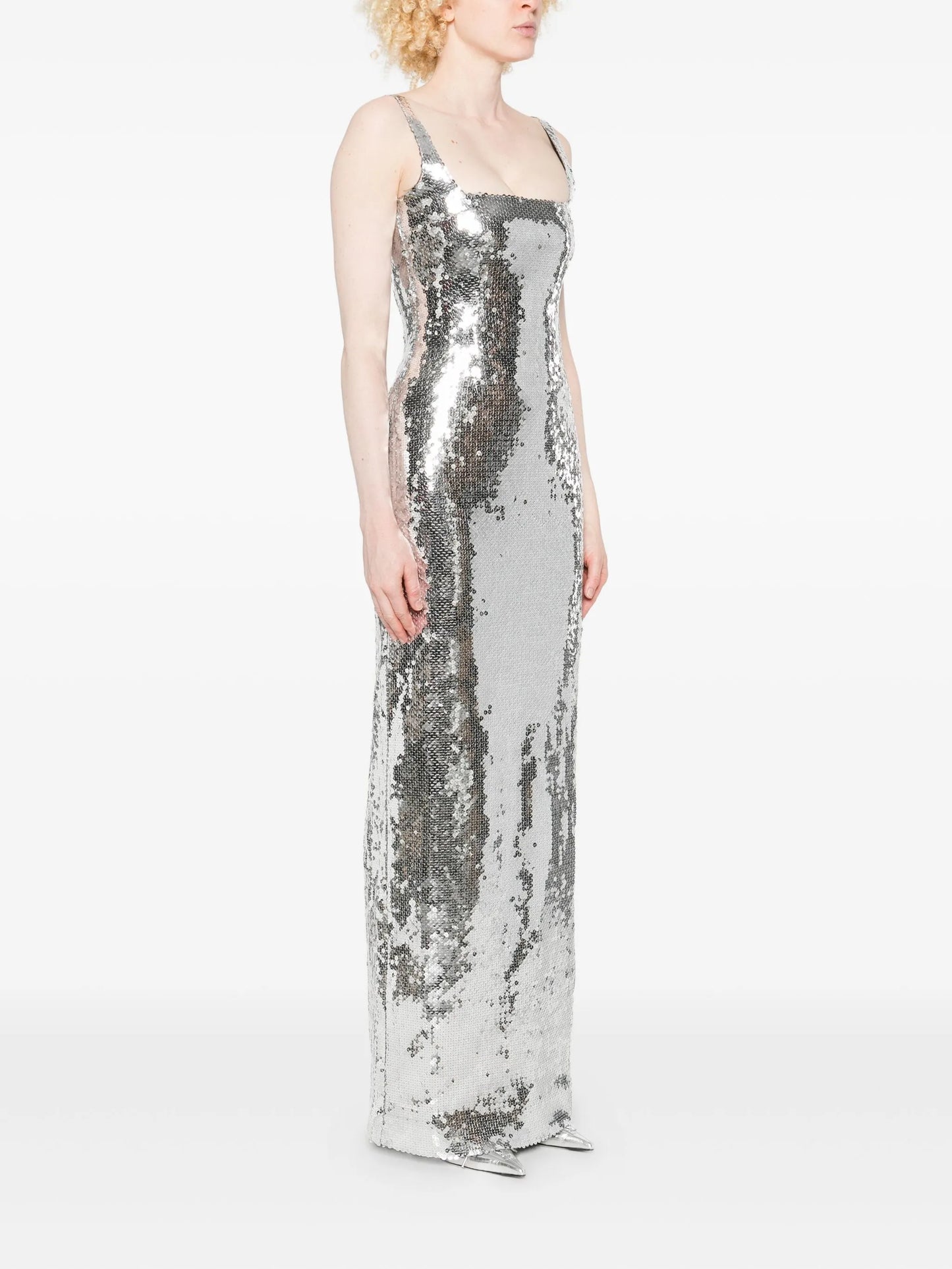 Electra sequin square-neck gown