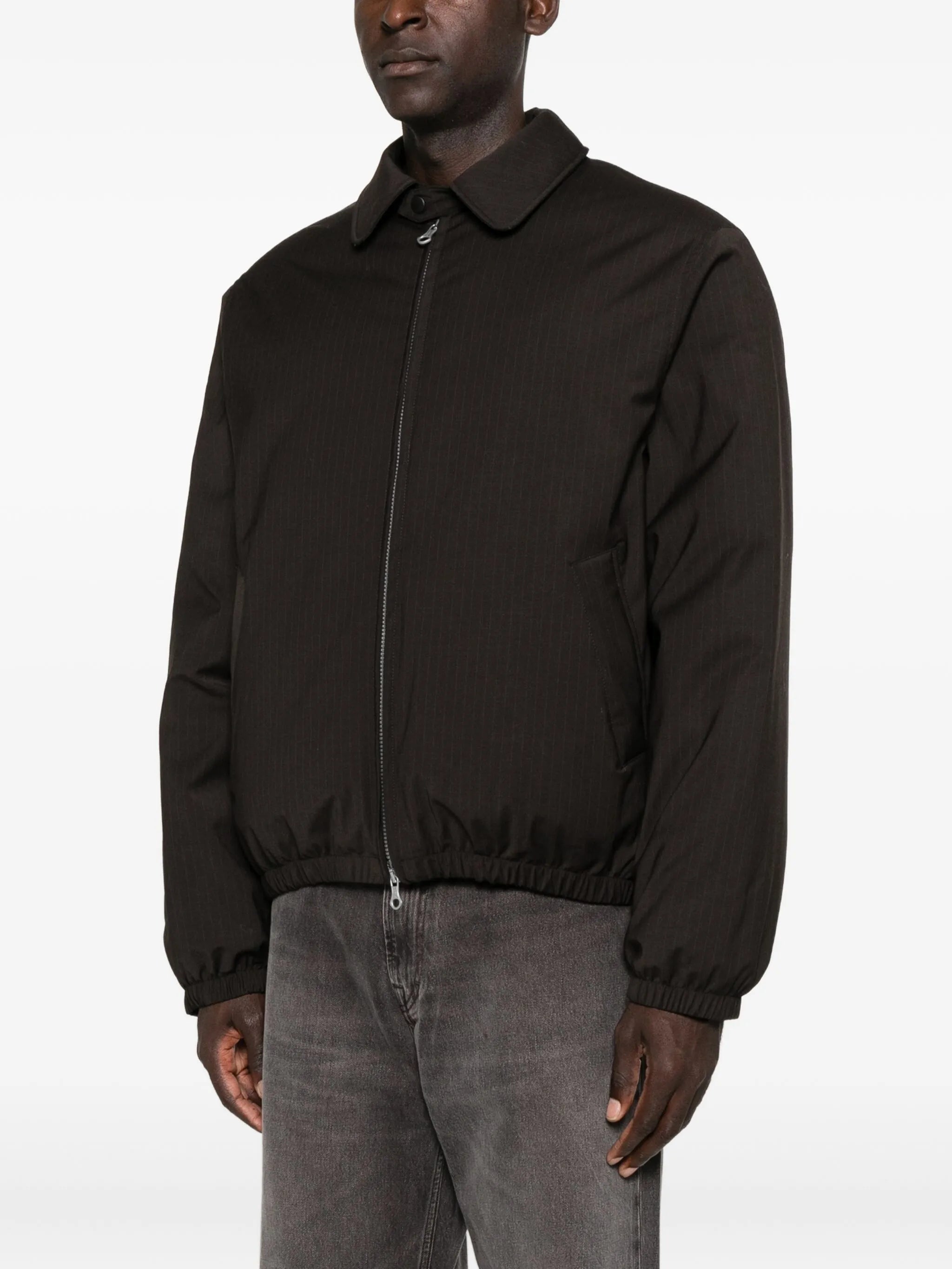 pinstriped puffer jacket