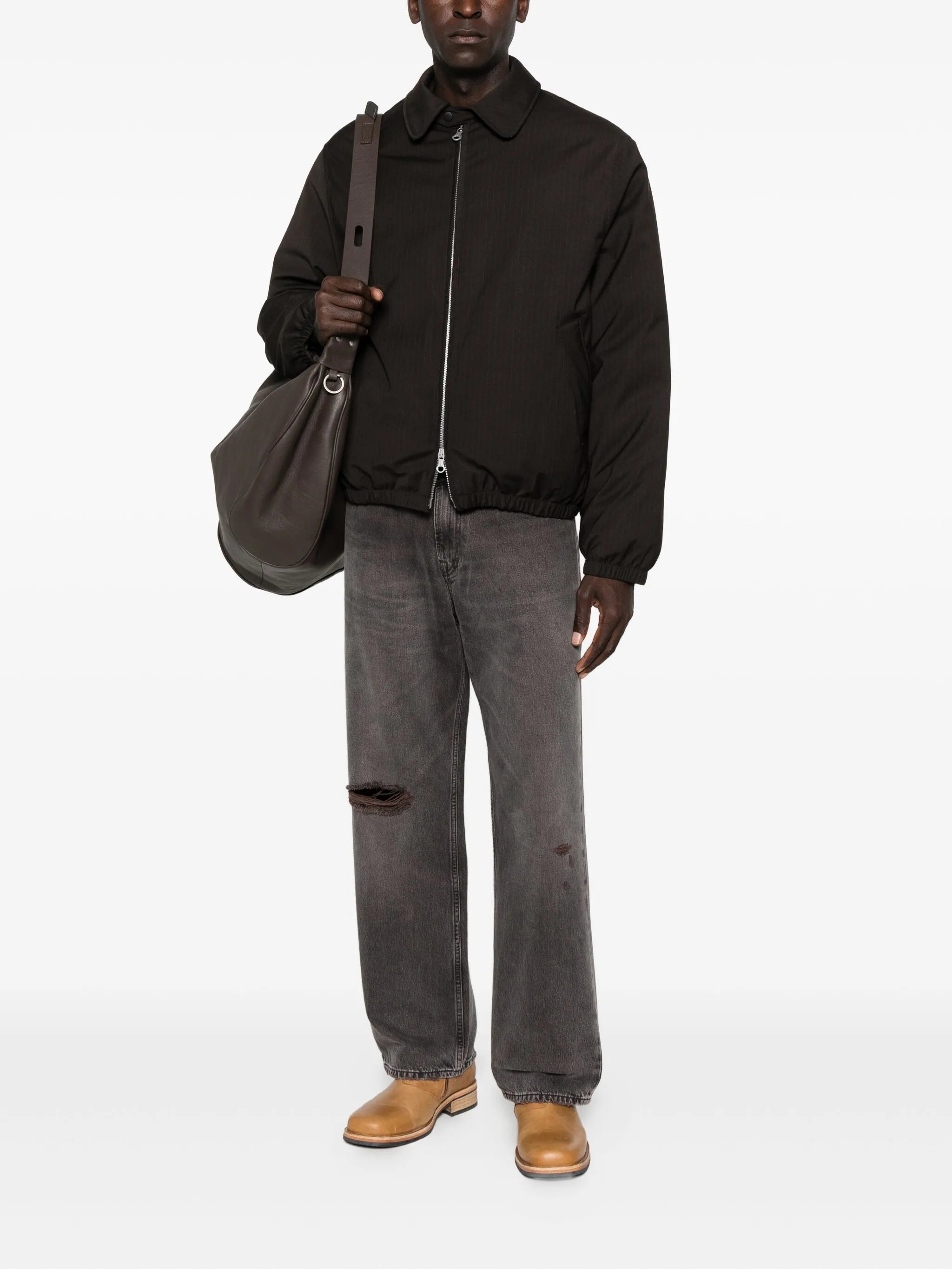 pinstriped puffer jacket